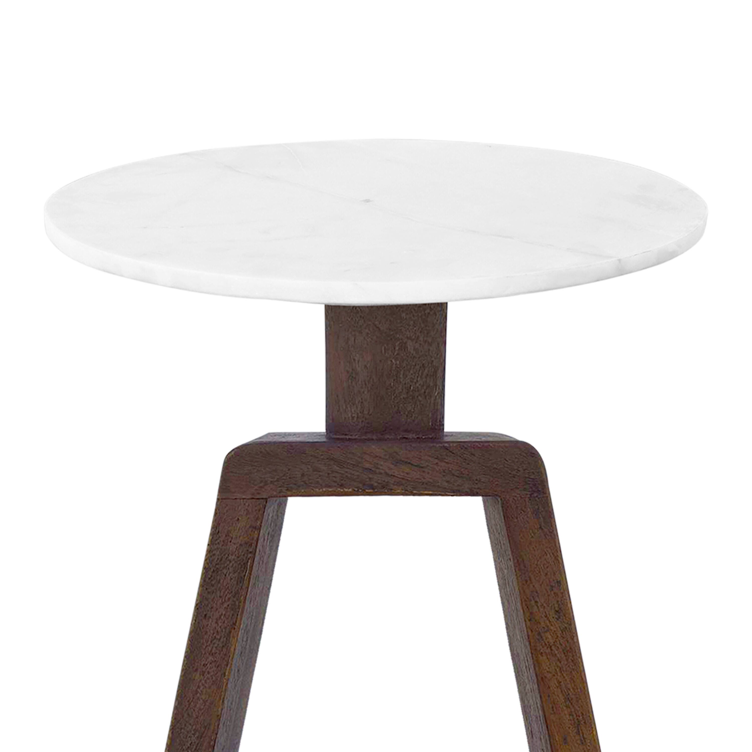 Alt View 5. Manhattan Lane - Port Blair Side End Table, Round White Genuine Marble Top with Handcrafted Mango Wood - Brown, White.