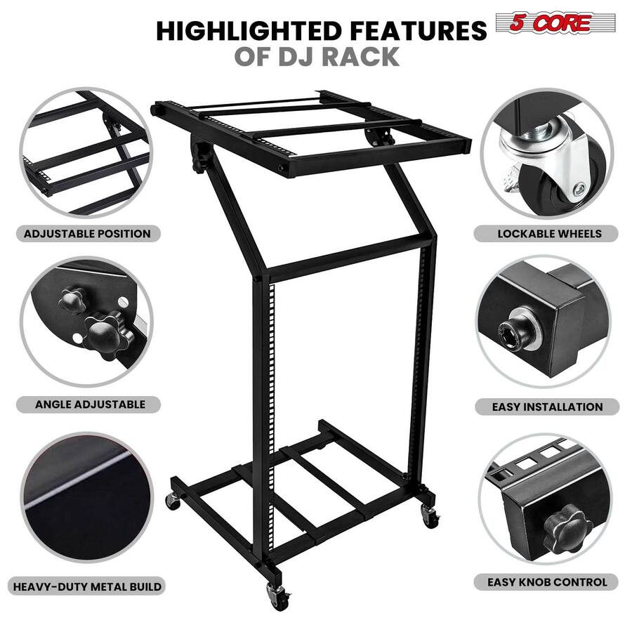 5 CORE 5Core DJ Mixer Stand 16U Adjustable Audio Rack Mount Rolling ...
