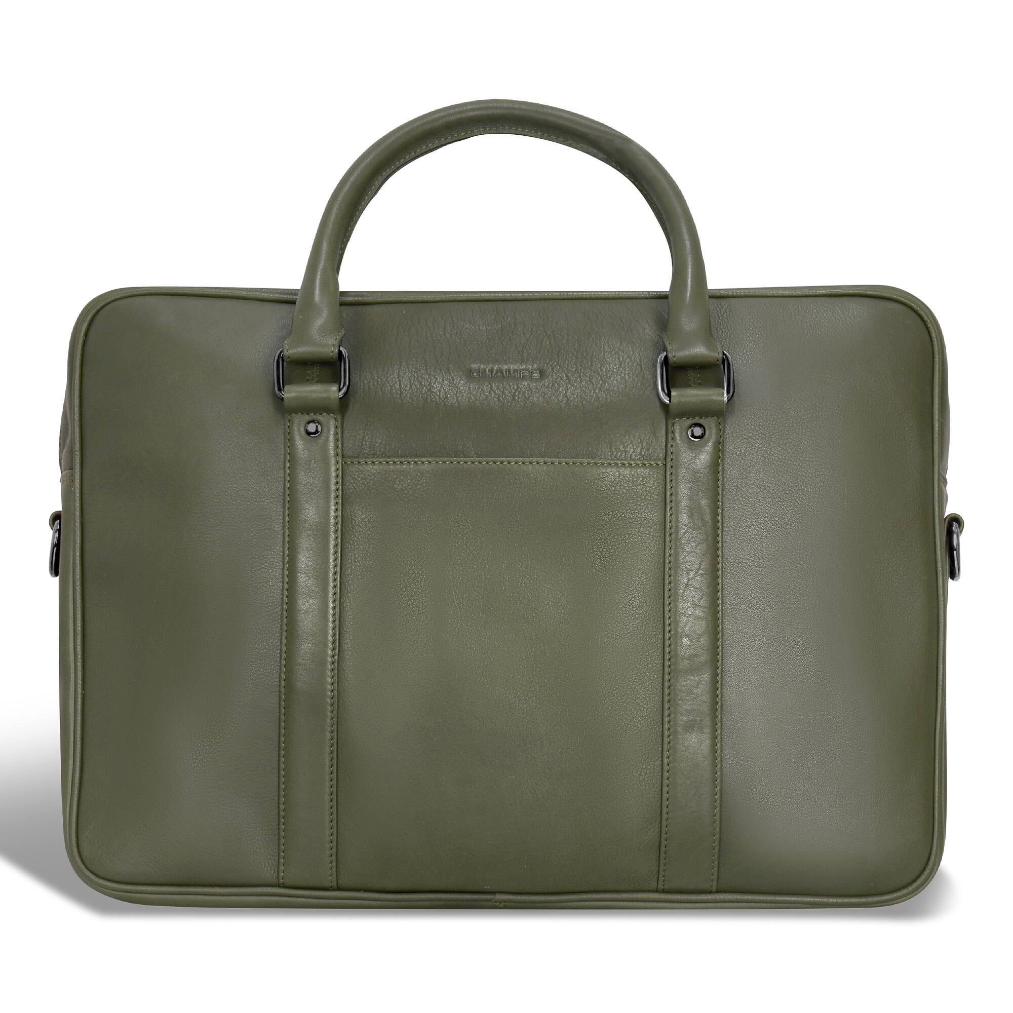 Champs - Onyx Leather Slim Laptop Briefcase - Khaki