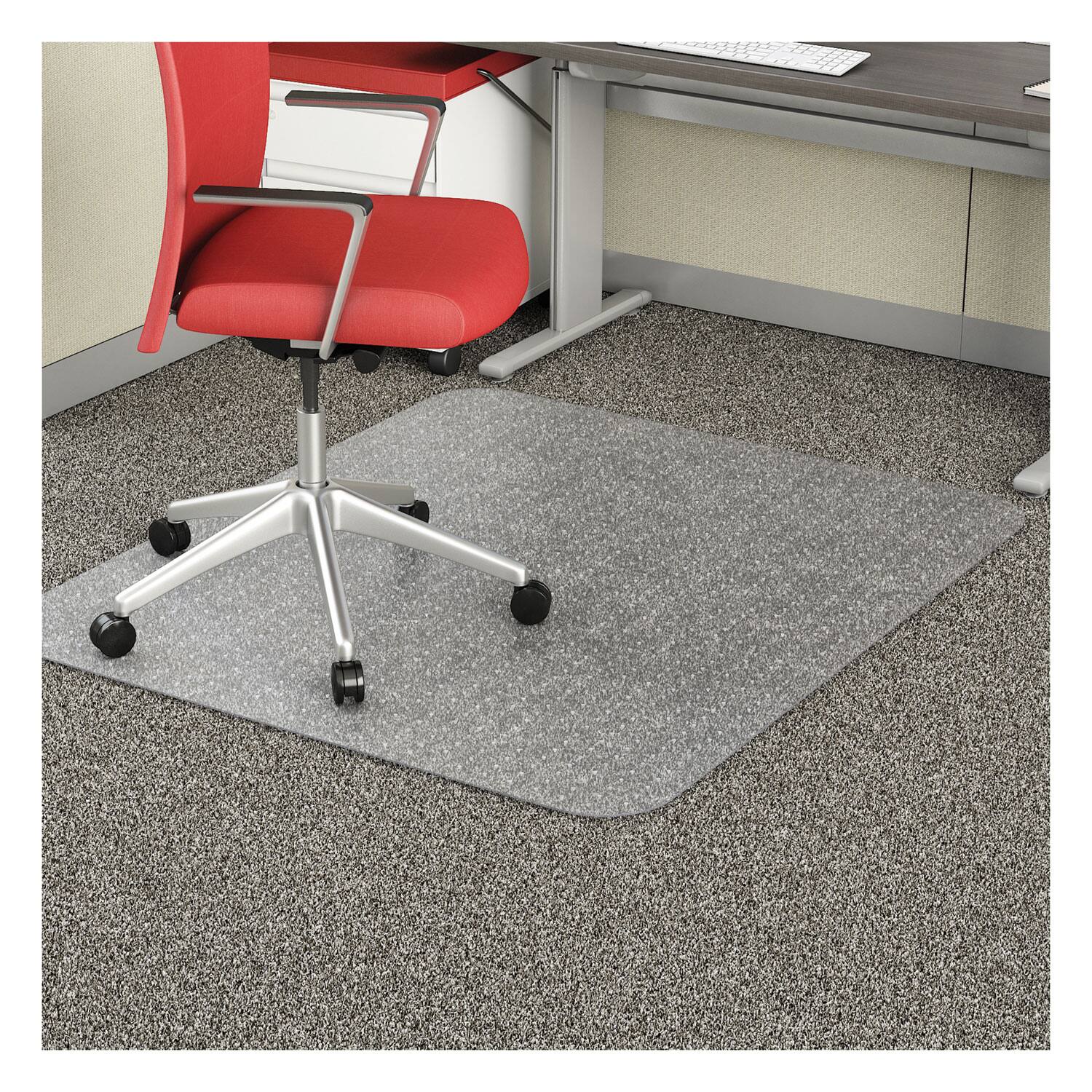 Front. Deflecto - EconoMat Occasional Use Chair Mat for Flat Pile Carpeted Floors, Rectangular, 46" x 60", Clear, Ships Rolled - Clear.