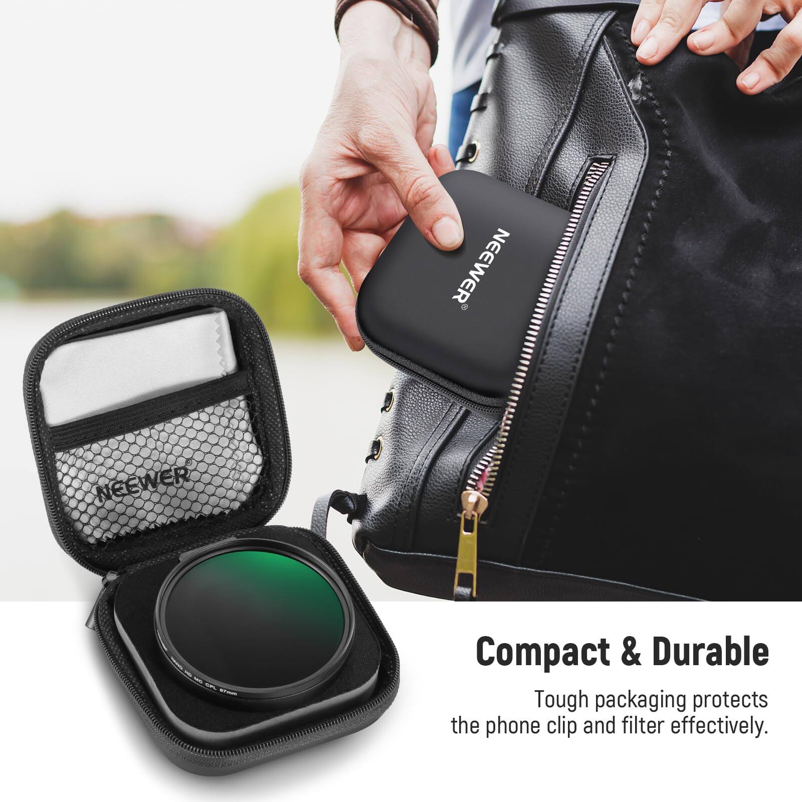 Compact & Durable  
Tough packaging protects the phone clip and filter effectively.