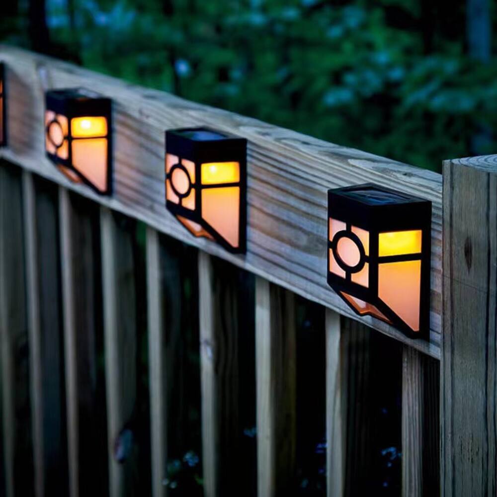 Left. Oumilen - 8 Pack Vintage Solar Wall Mount Lights – Warm White 2-LED Outdoor Solar Fence Lamp for Patio Deck.