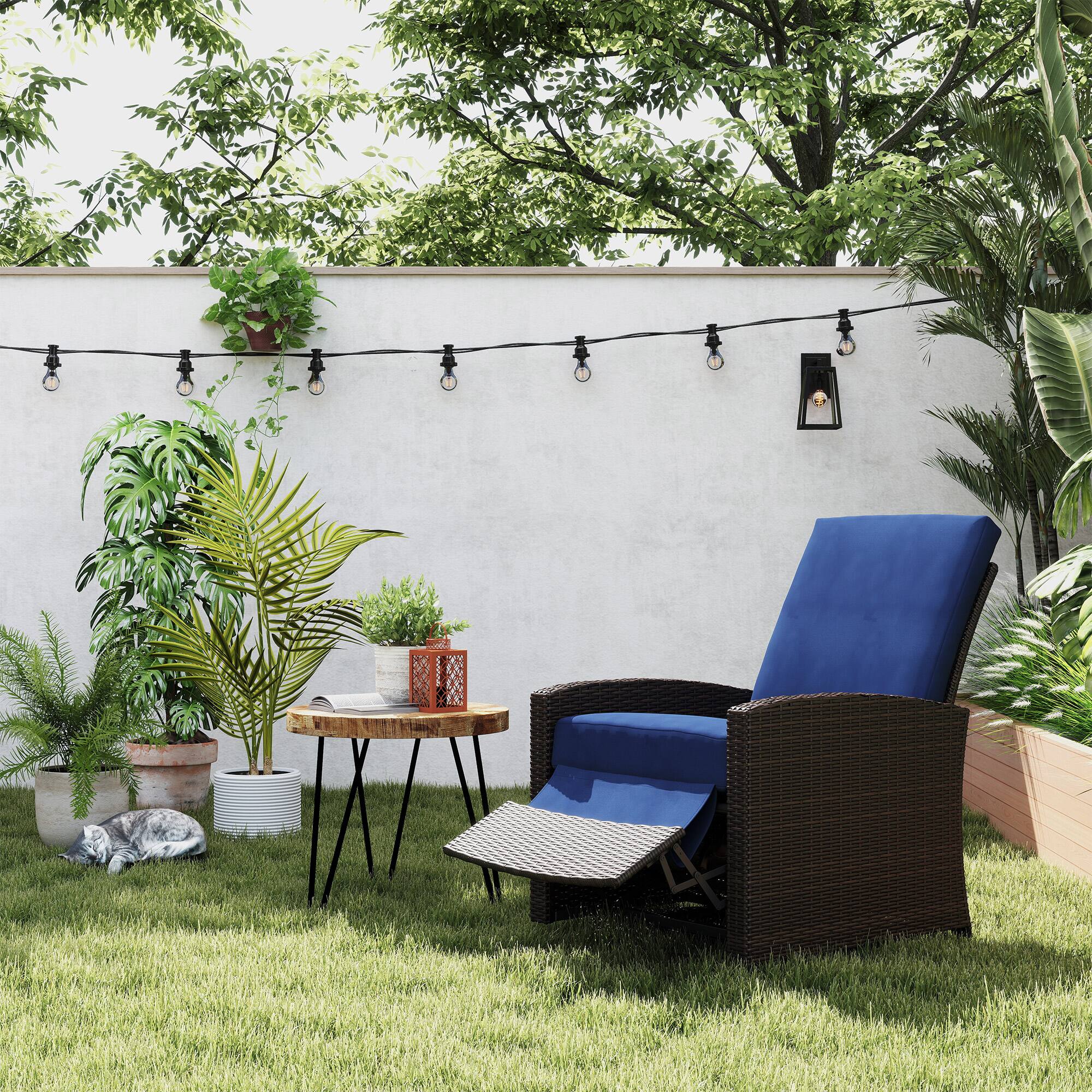 Alt View 1. Outsunny - Wicker Chair, Reclining Backrest, Lifting Footrest, 360° Rotating Basic, Water Resistant Cushions - Dark Blue.