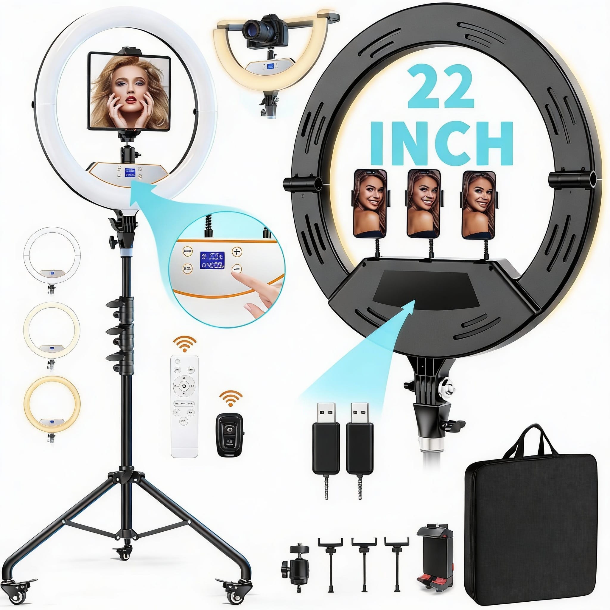 METALTON - Desk Ring Light With Stand Desktop Led Circle Halo Phone Holder For Computer Zoom Meeting Laptop Conference - Black