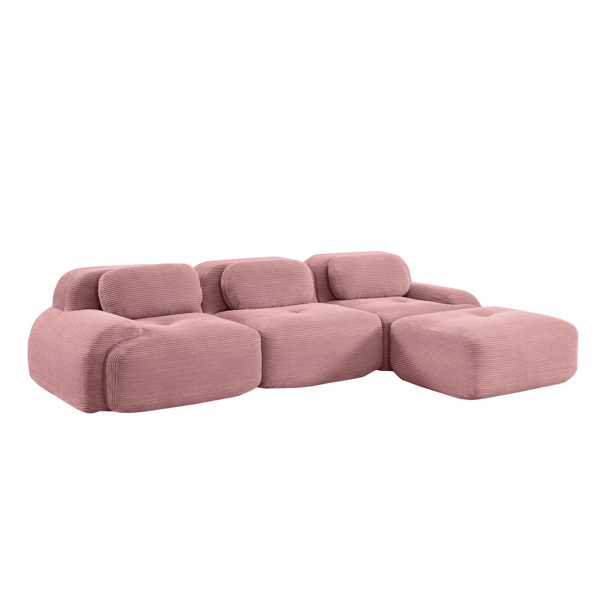 Alt View 7. LOVMOR - Corduroy Modular Couch L Shaped No Assembly Compressed Pack Anti Slip Curved Armrests For Bedroom Den Textured - Pink.