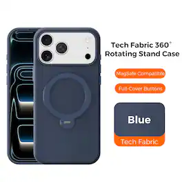 Dteck - Tech Fabric Texture Magnetic Case for Apple iPhone 17 Pro, Shockproof Protective Cover with 360° Rotating Ring Stand - Blue