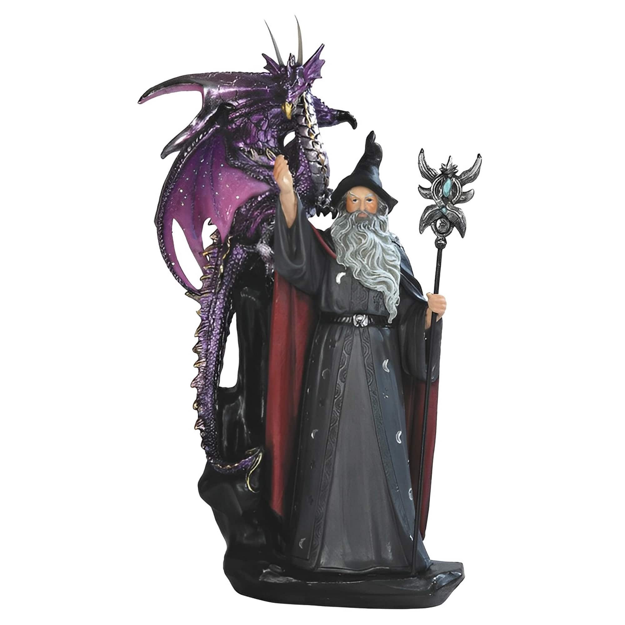 FC Design - 11"H Wizard with Dragon and Magic Wand Figurine Statue Computer Desk Tabletop Medieval Gaming Home Decor Gift - Multi-Color
