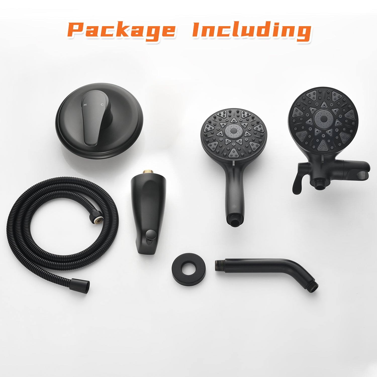 Package Including

- Showerhead
- Handheld Showerhead
- Hose
- Wall Mount
- Connector
- Gasket
- Elbow Connector