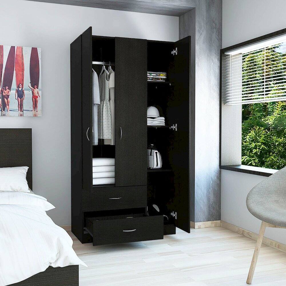 Alt View 4. TuHome - Austral Three Door Armoire Black MDF - White.