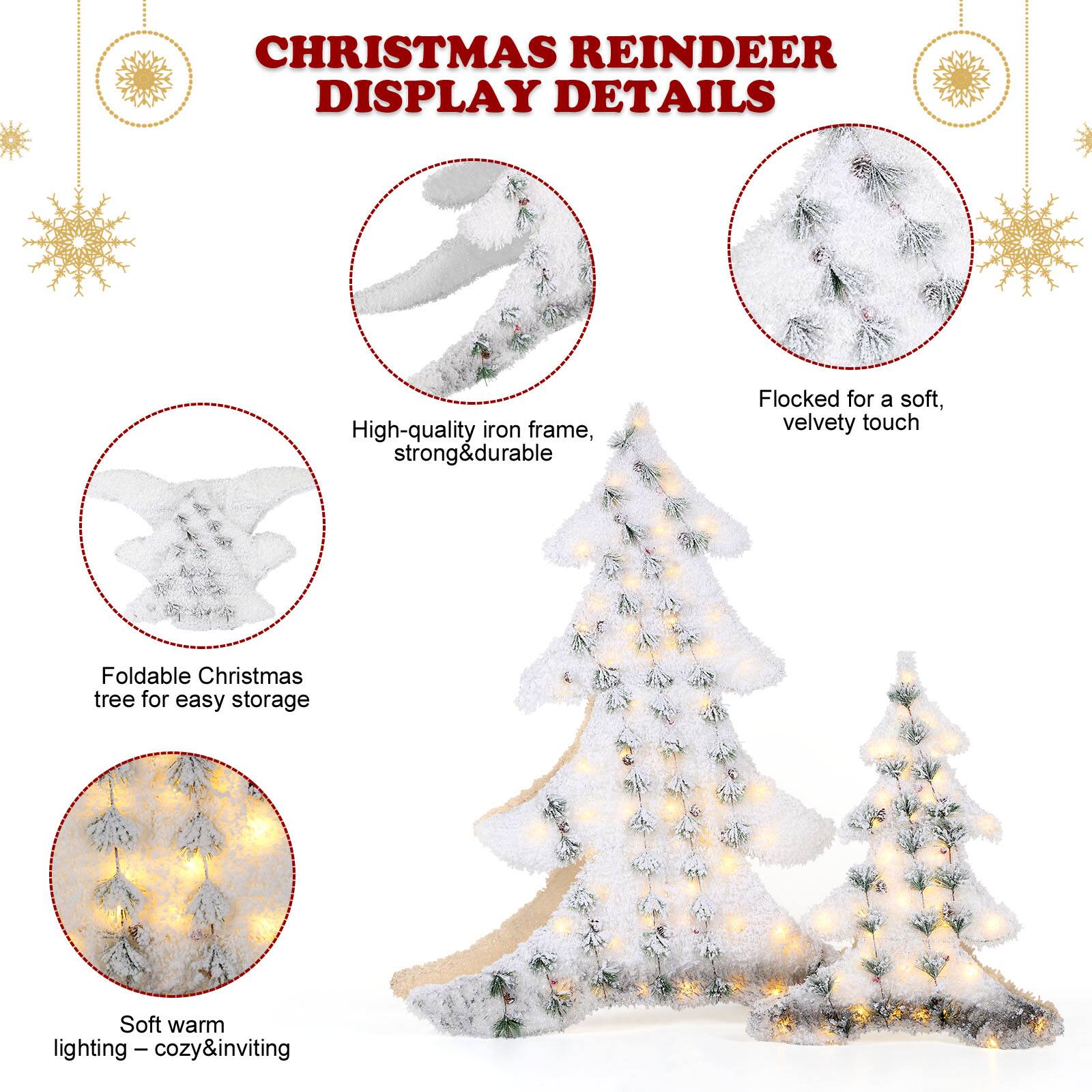 CHRISTMAS REINDEER DISPLAY DETAILS

- High-quality iron frame, strong & durable
- Flocked for a soft, velvety touch
- Foldable Christmas tree for easy storage
- Soft warm lighting – cozy & inviting