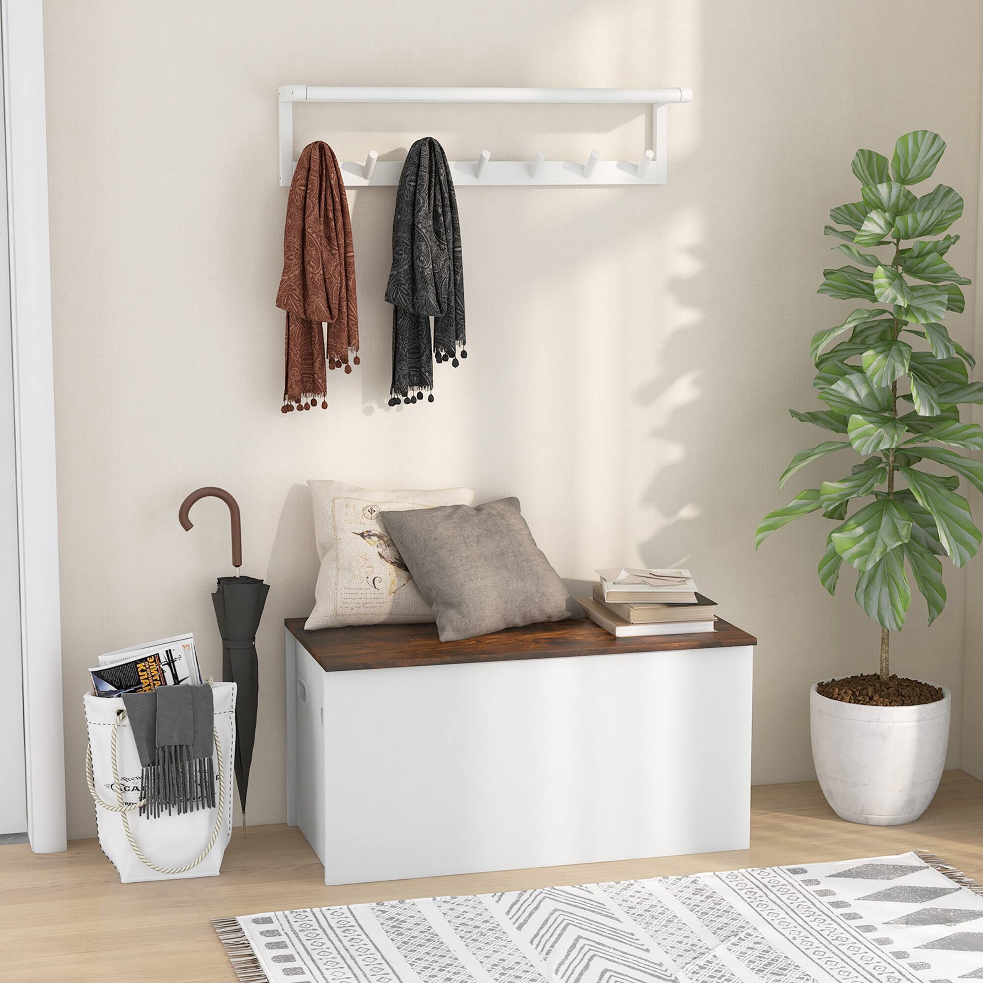 Alt View 3. Gymax - Gymax Flip-top Storage Chest Lift Top Storage Bench Wooden Deck Box Toy Box - Rustic Brown + White.