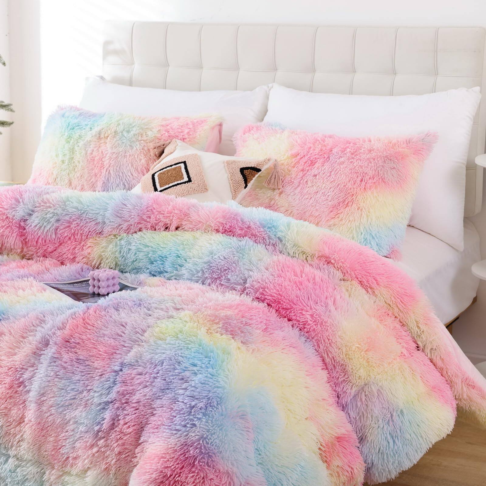 Back. Earthley Blooms - Fluffy Queen Comforter Set Faux Size Luxury Fuzzy Bedding Soft Shaggy Bed For All Season 3 Pieces 1 2 - Grey-Full.