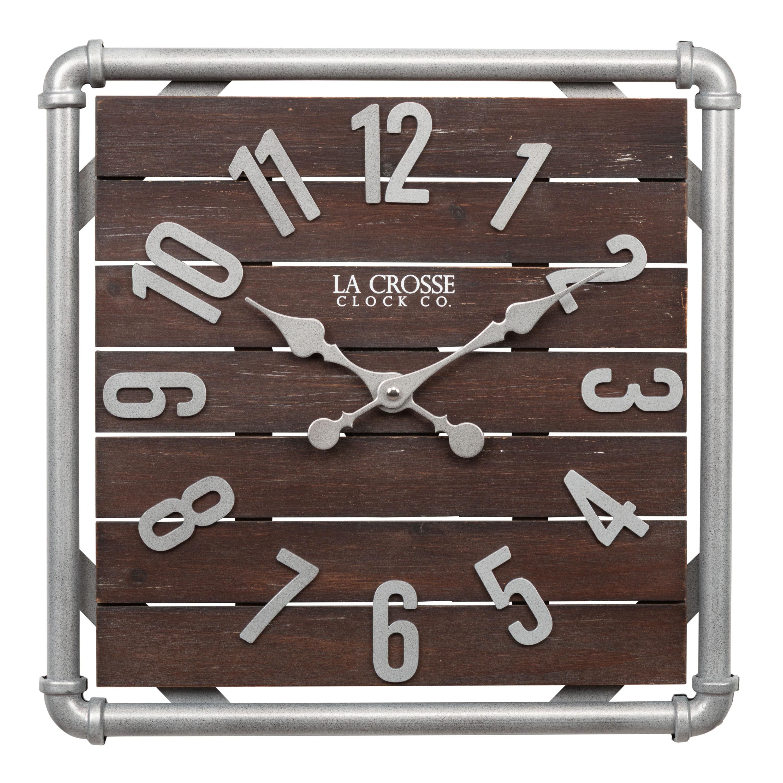 La Crosse Clock Co. - 16 Inch Light Foundry Analog Quartz Wall Clock - Pewter/Brown