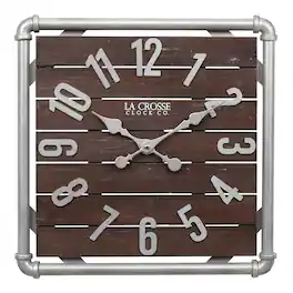 La Crosse Clock Co. - 16 Inch Foundry Analog Quartz Wall Clock - Pewter/Brown