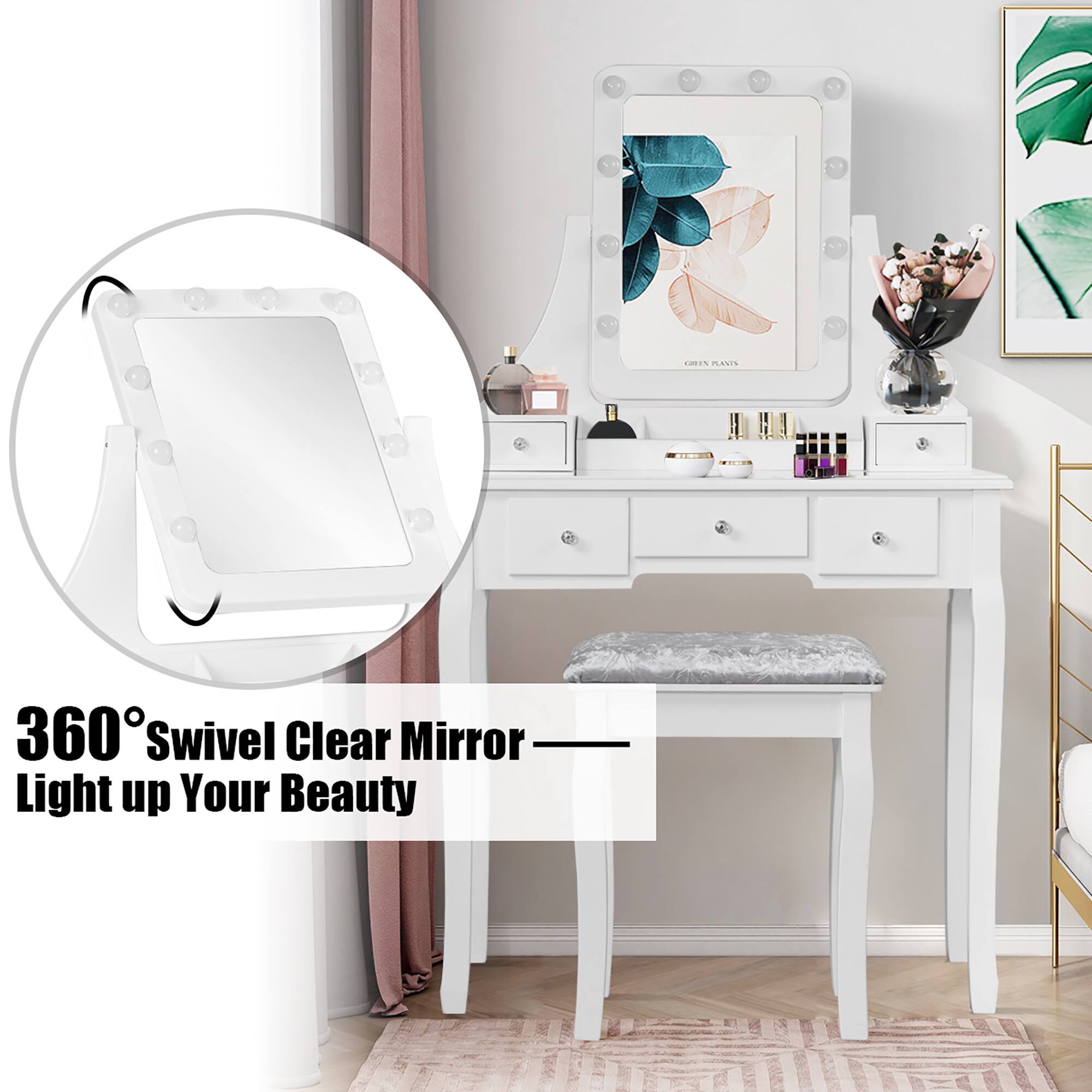 360° Swivel Clear Mirror  
Light up Your Beauty