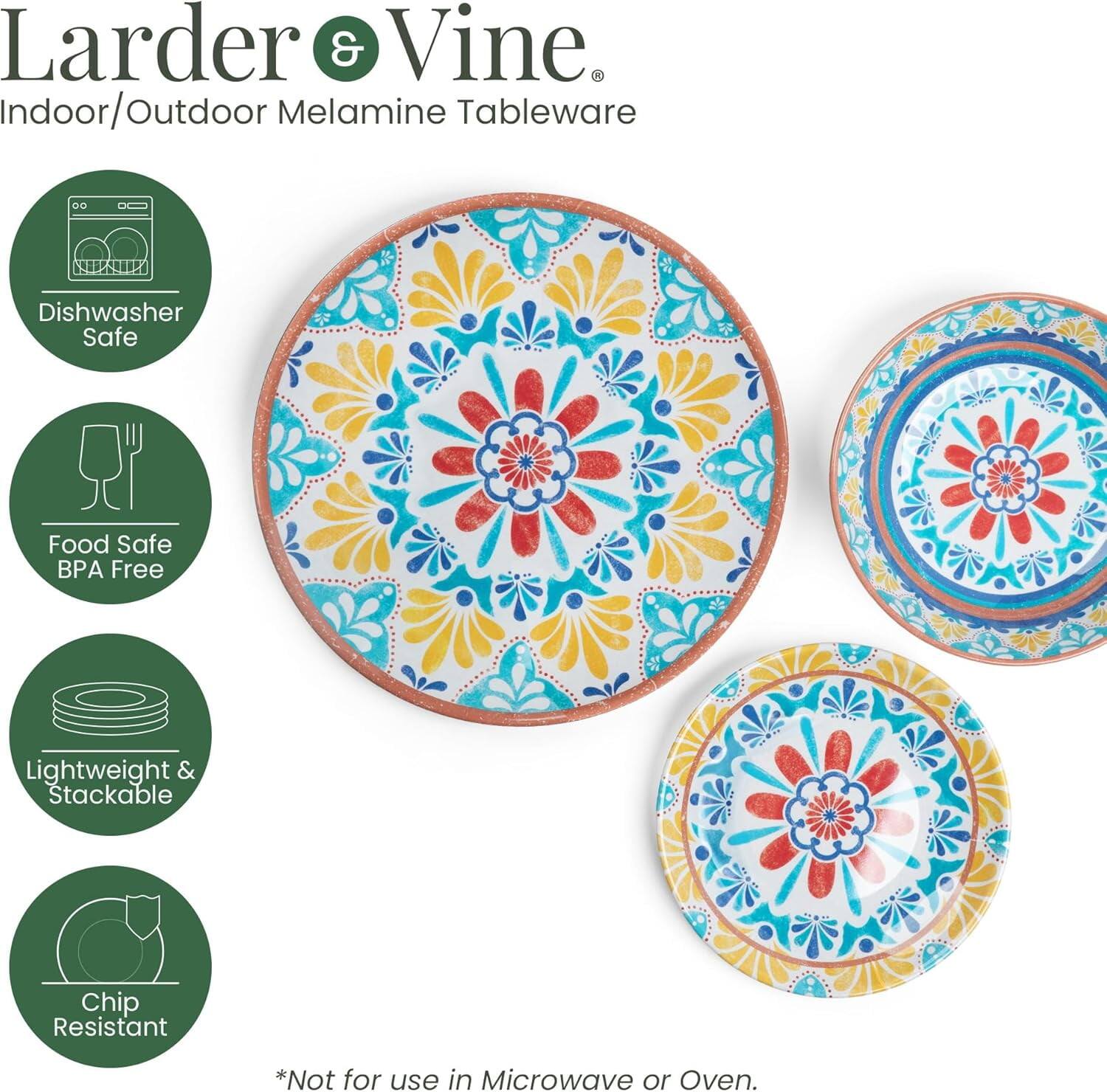 Larder & Vine. Indoor/Outdoor Melamine Tableware Dishwasher Safe Food Safe BPA Free Lightweight & Stackable Chip Resistant *Not for use in Microwave or Oven.
