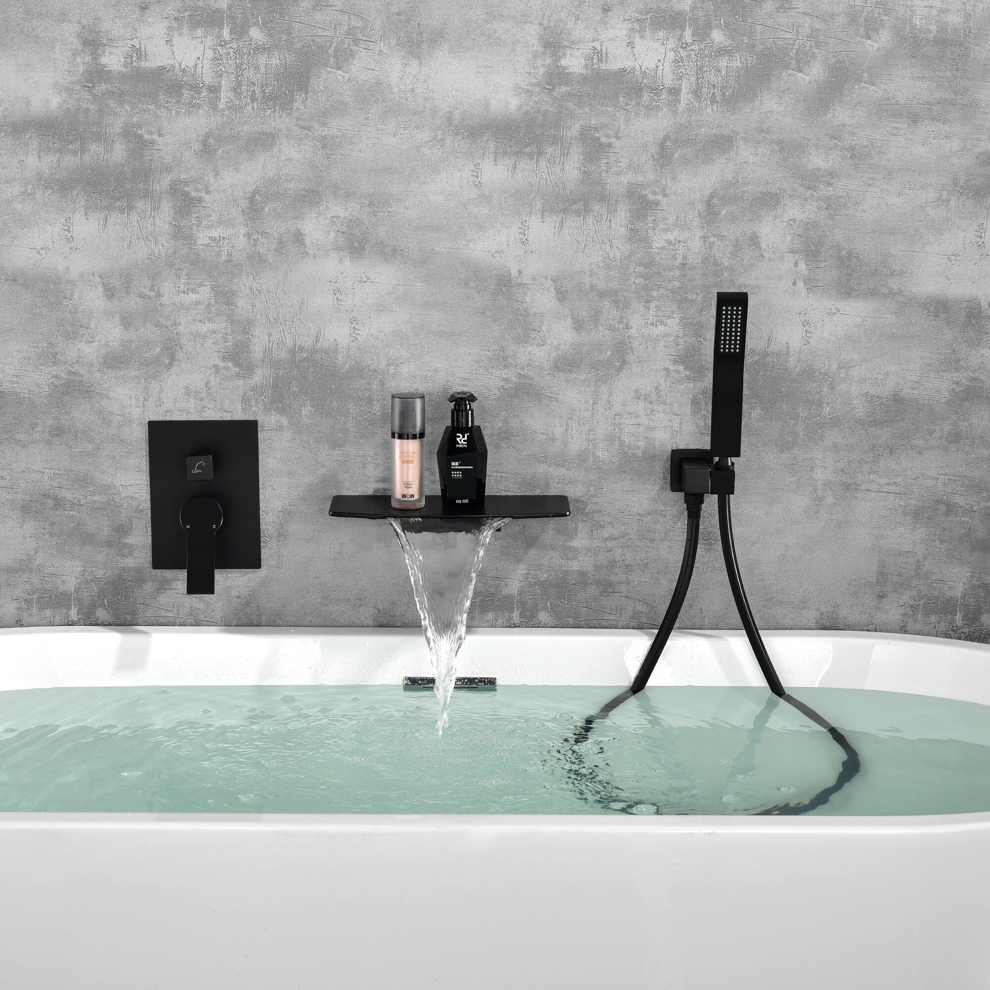 Alt View 1. Boyel Living - Matte Black Wall Mount Bathtub Faucet Brass SUS304 2-Function Valve Handheld 60-Inch PVC Hose cUPC - Black.