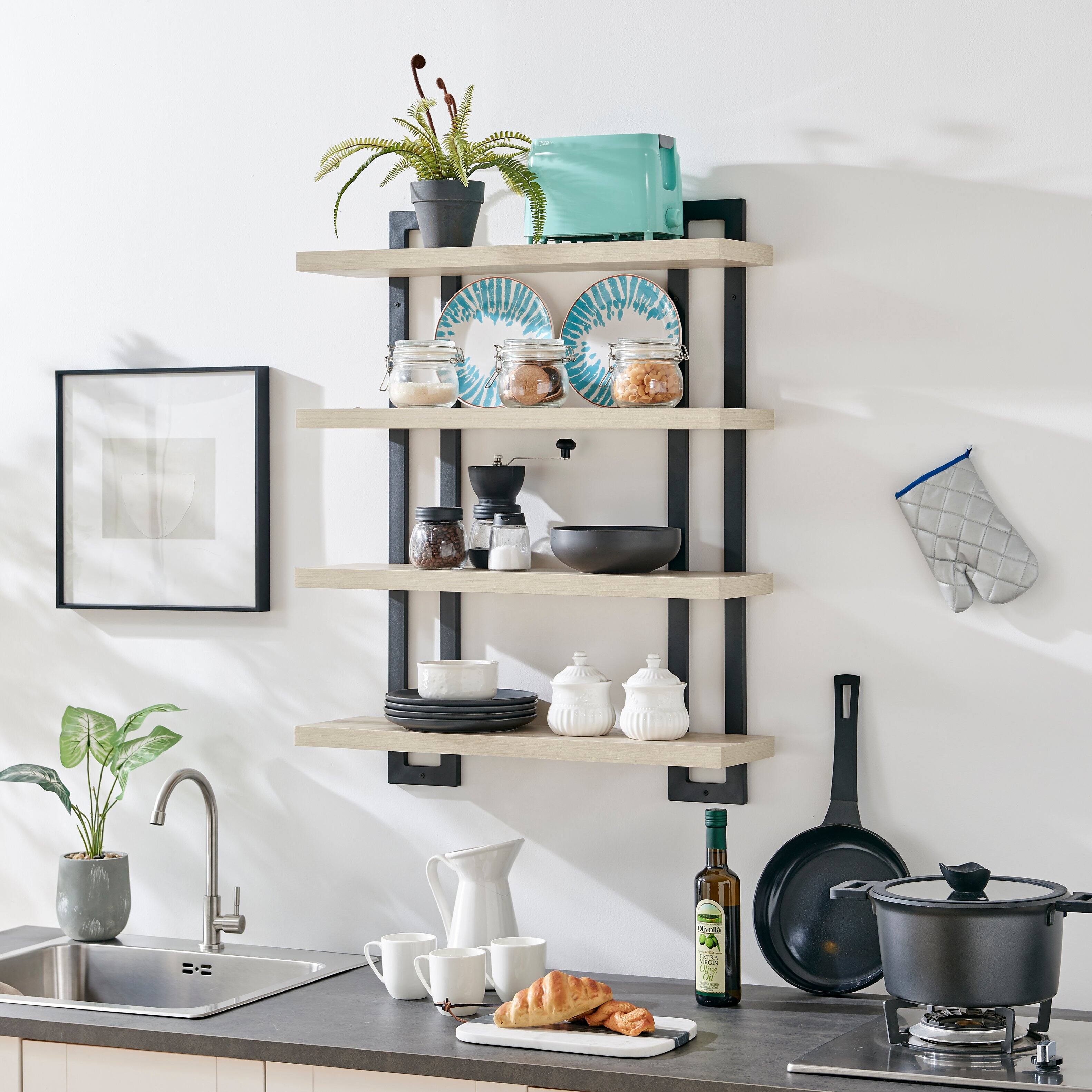 Alt View 4. Danya B - 4-Tier Bracket Wall Shelf - Black Metal and White Birch Finish - White Birch.
