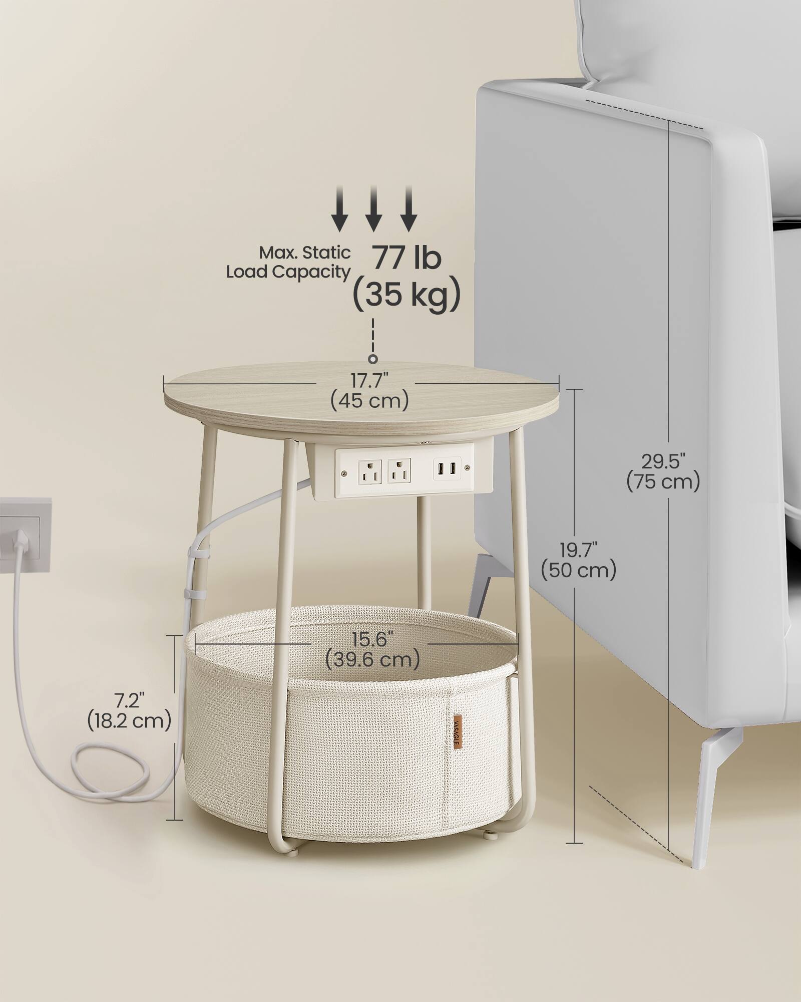 Max. Static Load Capacity: 77 lb (35 kg)  
17.7" (45 cm)  
29.5" (75 cm)  
19.7" (50 cm)  
7.2" (18.2 cm)  
15.6" (39.6 cm)