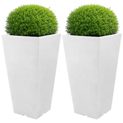 Front. Pure Garden - 2-Pack Large Outdoor Planters 22.4-Inch Tall Planters Plastic Flower Pots for Patio, Entryway, or Front Porch Decor.