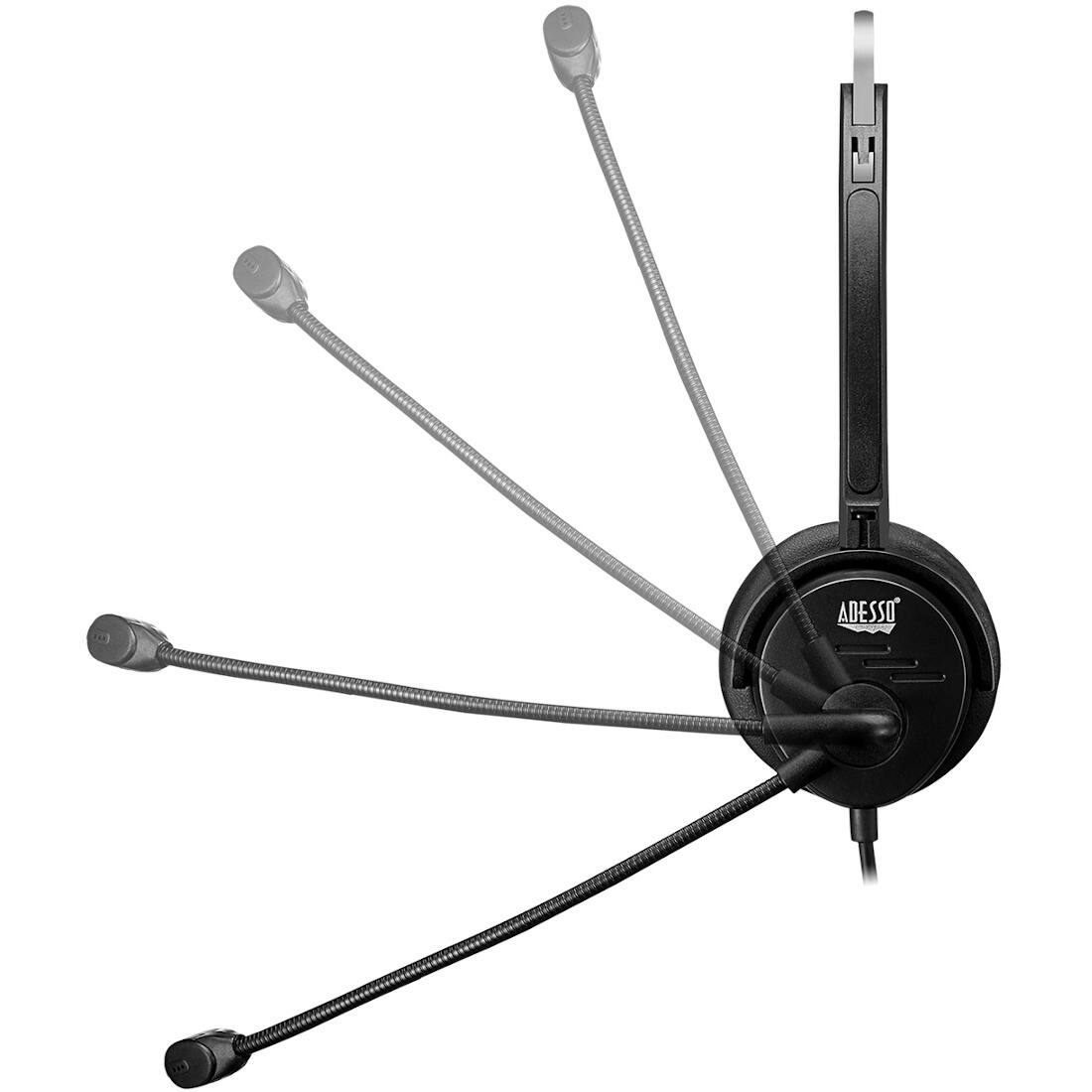 Alt View 8. Adesso - Adesso USB Single-Sided Headset with Adjustable Microphone- Noise Cancelling- Mono - USB - Wired - Over-the-head - 6 ft - Black.