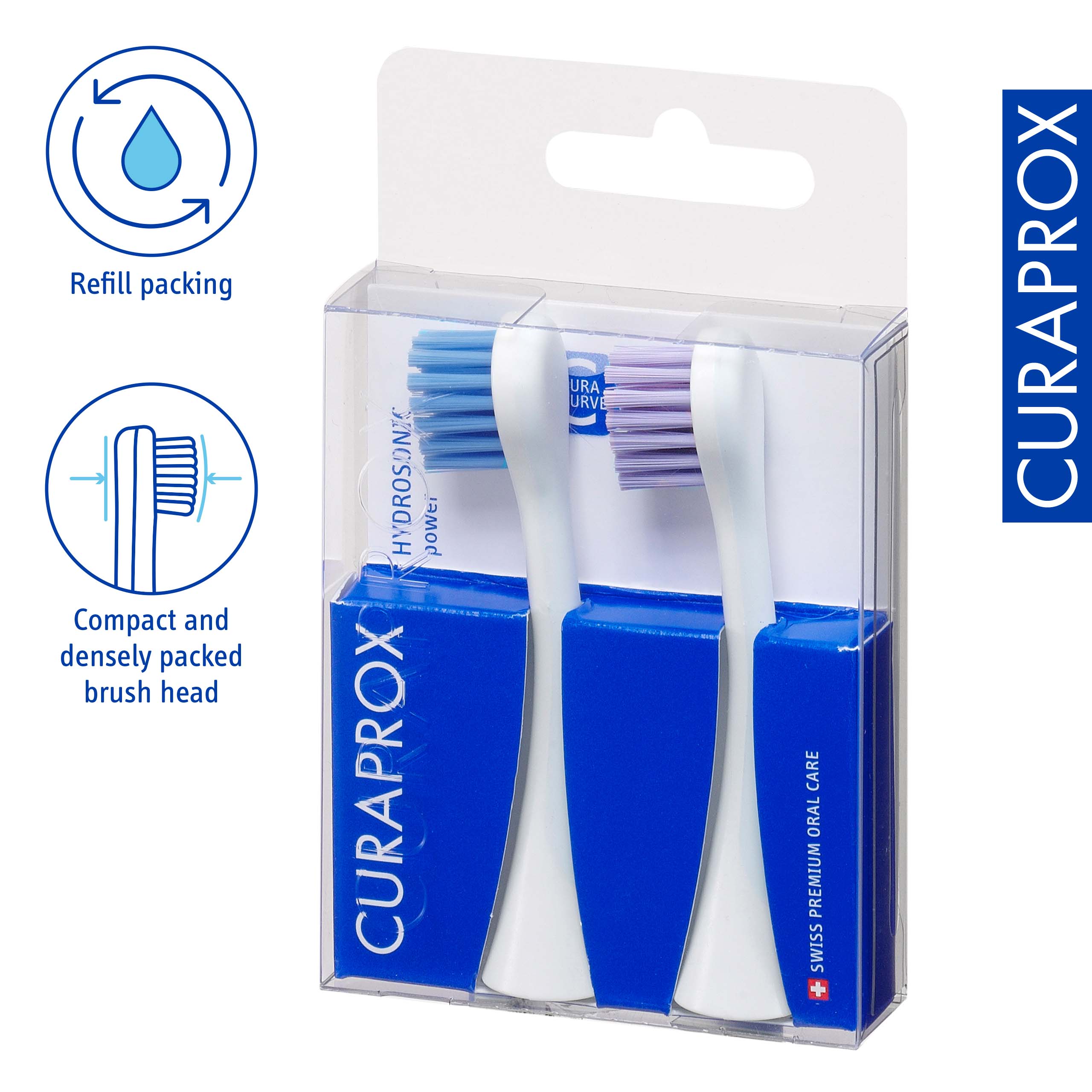 Refill packing, Compact and densely packed brush head, HYDROSDN power, CURAPROX URA URVE CARE ORAL PREMIUM SWISS + CURAPROX