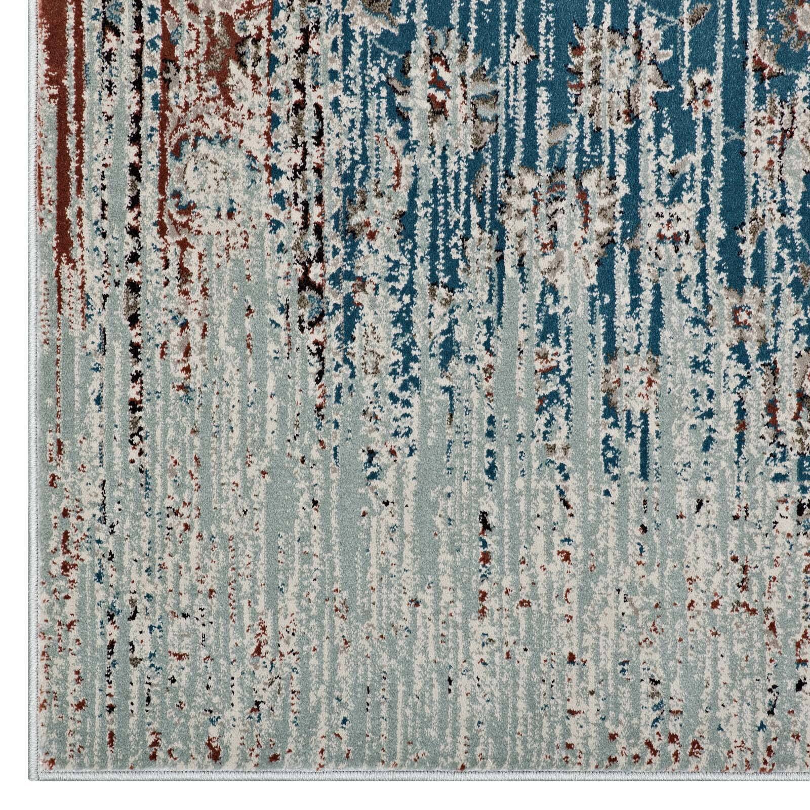 Alt View 2. Modway - Hesper Distressed Contemporary Floral Lattice Area Rug - Teal Beige and Brown.