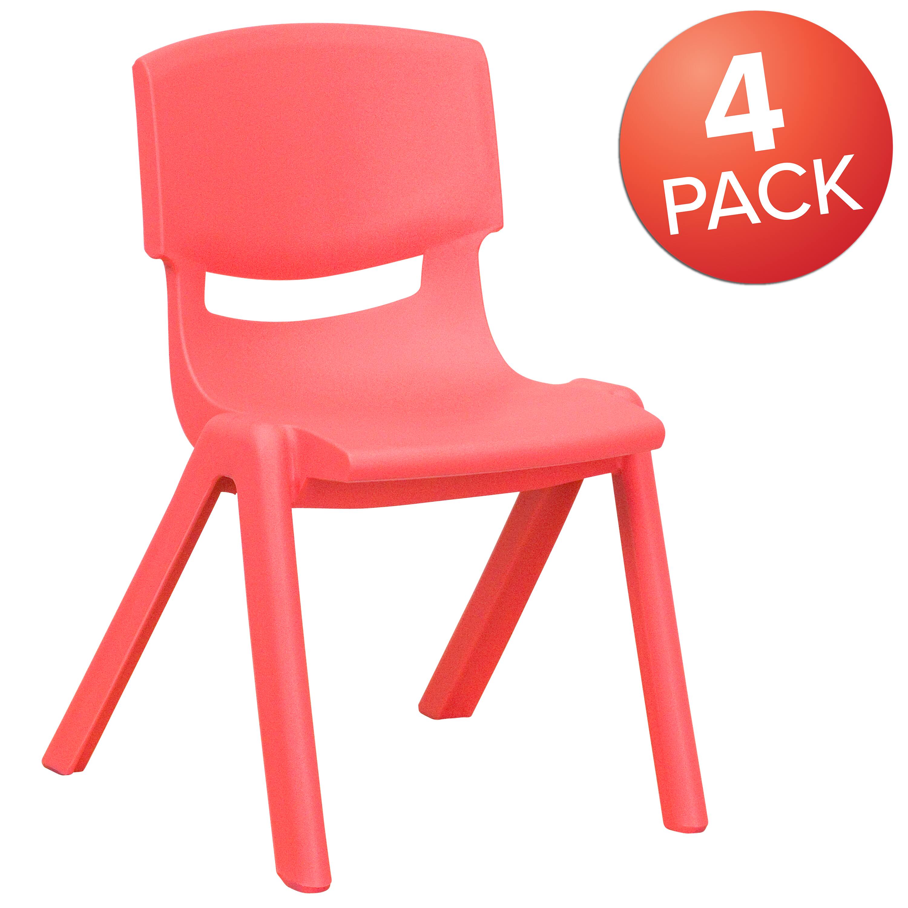 Alt View 1. Emma + Oliver - 4 Pack Plastic Stack School Chair with 12" Seat Height - Kids Chair - Red.