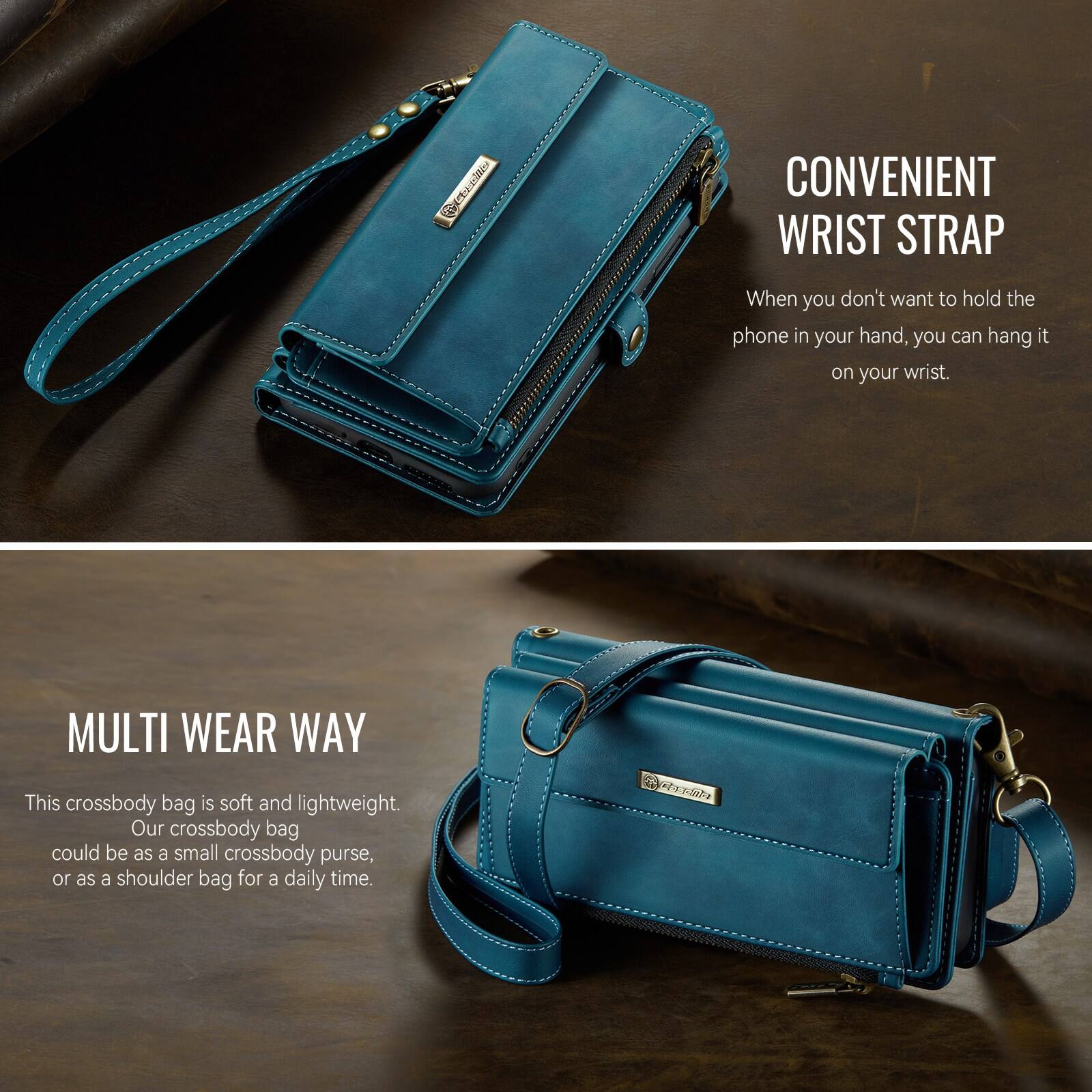 CONVENIENT WRIST STRAP  
When you don't want to hold the phone in your hand, you can hang it on your wrist.  

MULTI WEAR WAY  
This crossbody bag is soft and lightweight. Our crossbody bag could be as a small crossbody purse, or as a shoulder bag for a daily time.