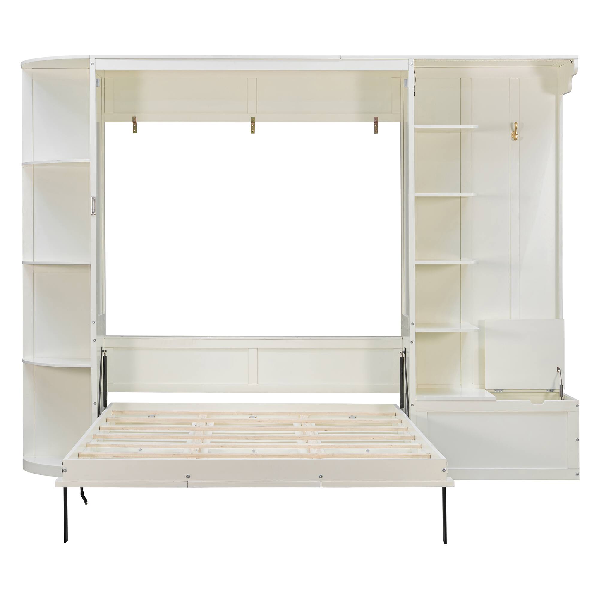 Alt View 1. Whisen - Queen Murphy Bed with Desk Storage & LED Lights, Space-Saving Wall Bed for Guest Room & Home Office - White.