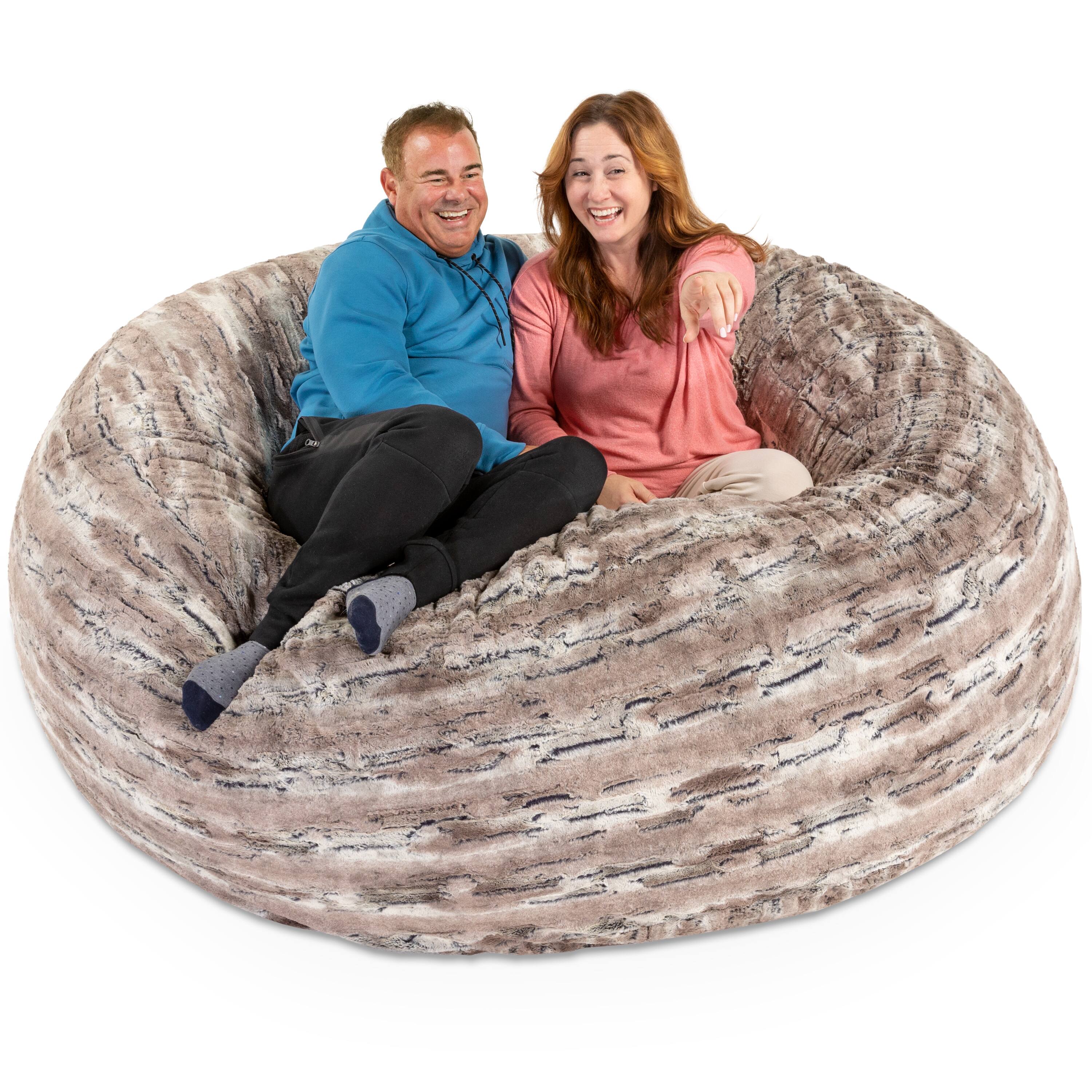 Left. Jaxx - Jaxx Saxx 6 Foot Giant Bean Bag Chair - Luxe Faux Fur, Mountain Fox - Faux Fur - Mountain Fox.