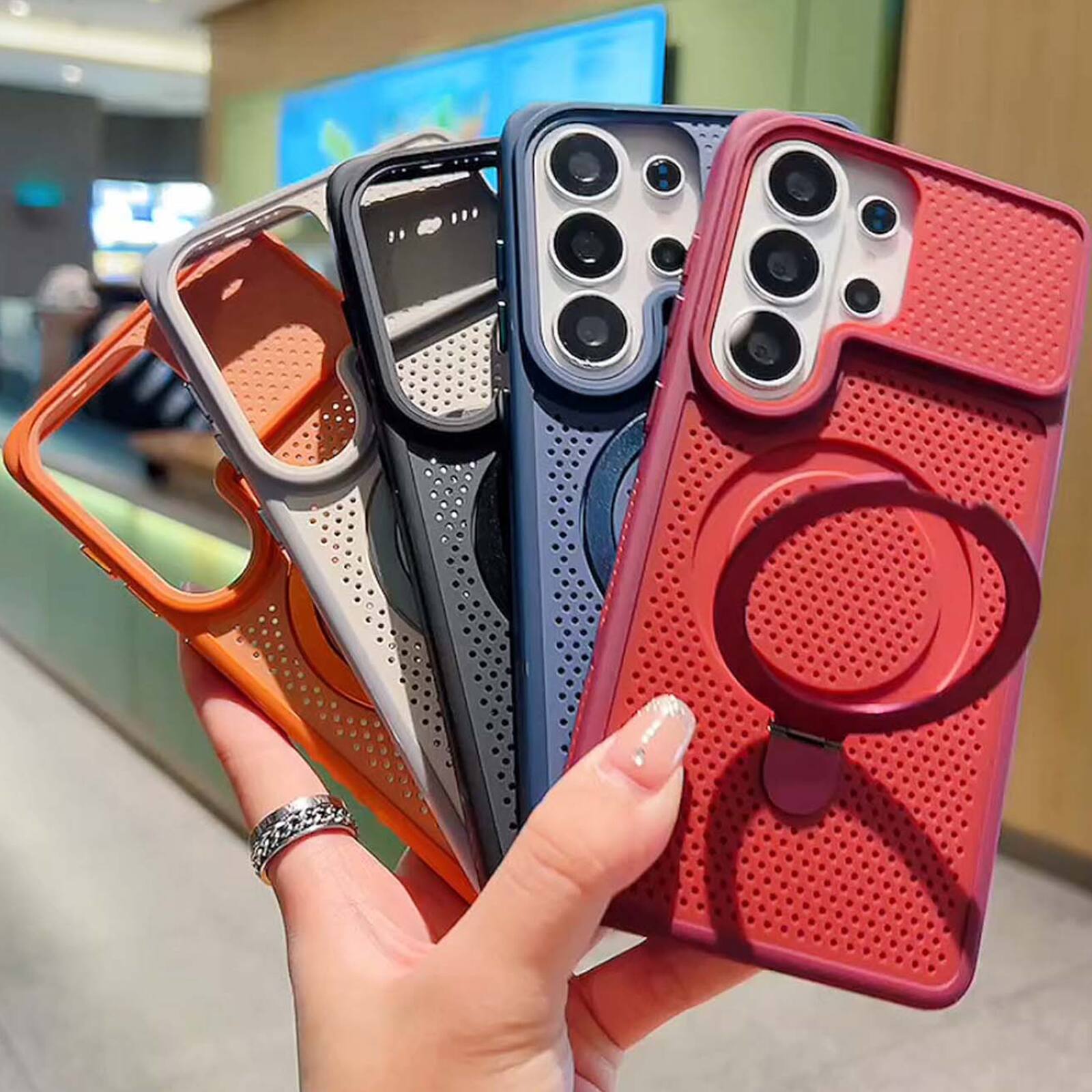 Angle. Dteck - Heat Dissipation Case for Samsung Galaxy S26 Ultra,Slim Matte Hidden Foldable Kickstand Cover,Shockproof Hard Shell - Orange.