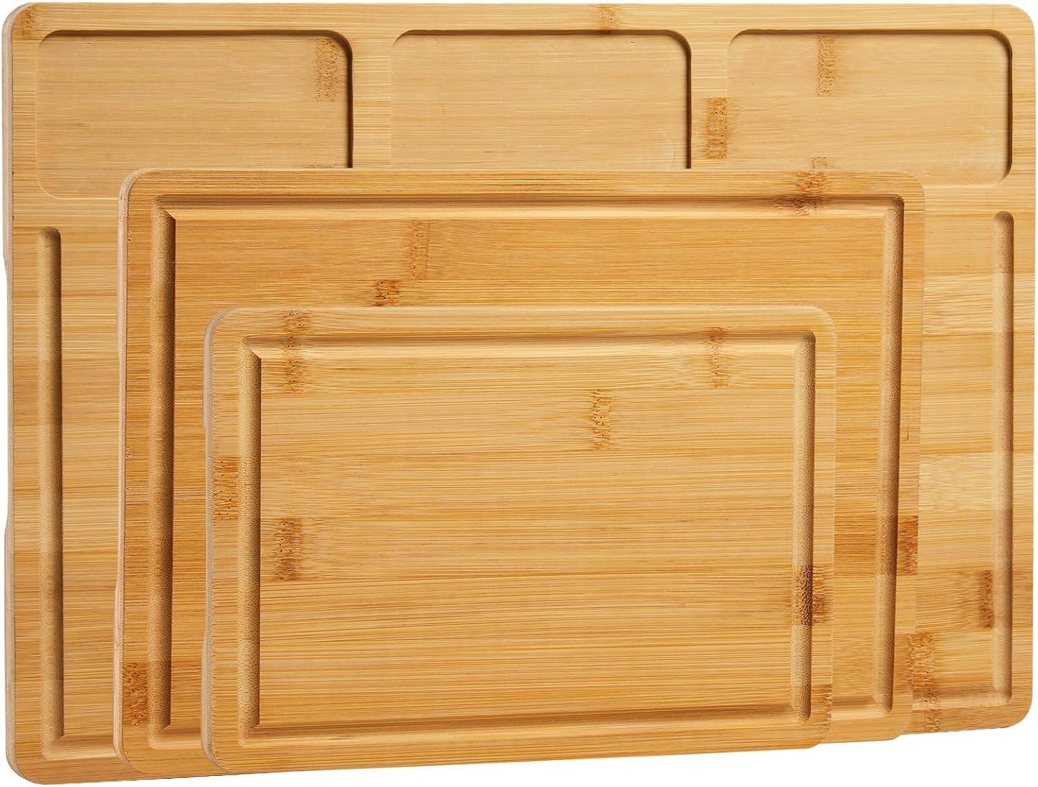 Qeetex - Bamboo Cutting Board Set - 3 Cutting Boards,Maximum Cutting Board With Compartments,Carving Board Turkey