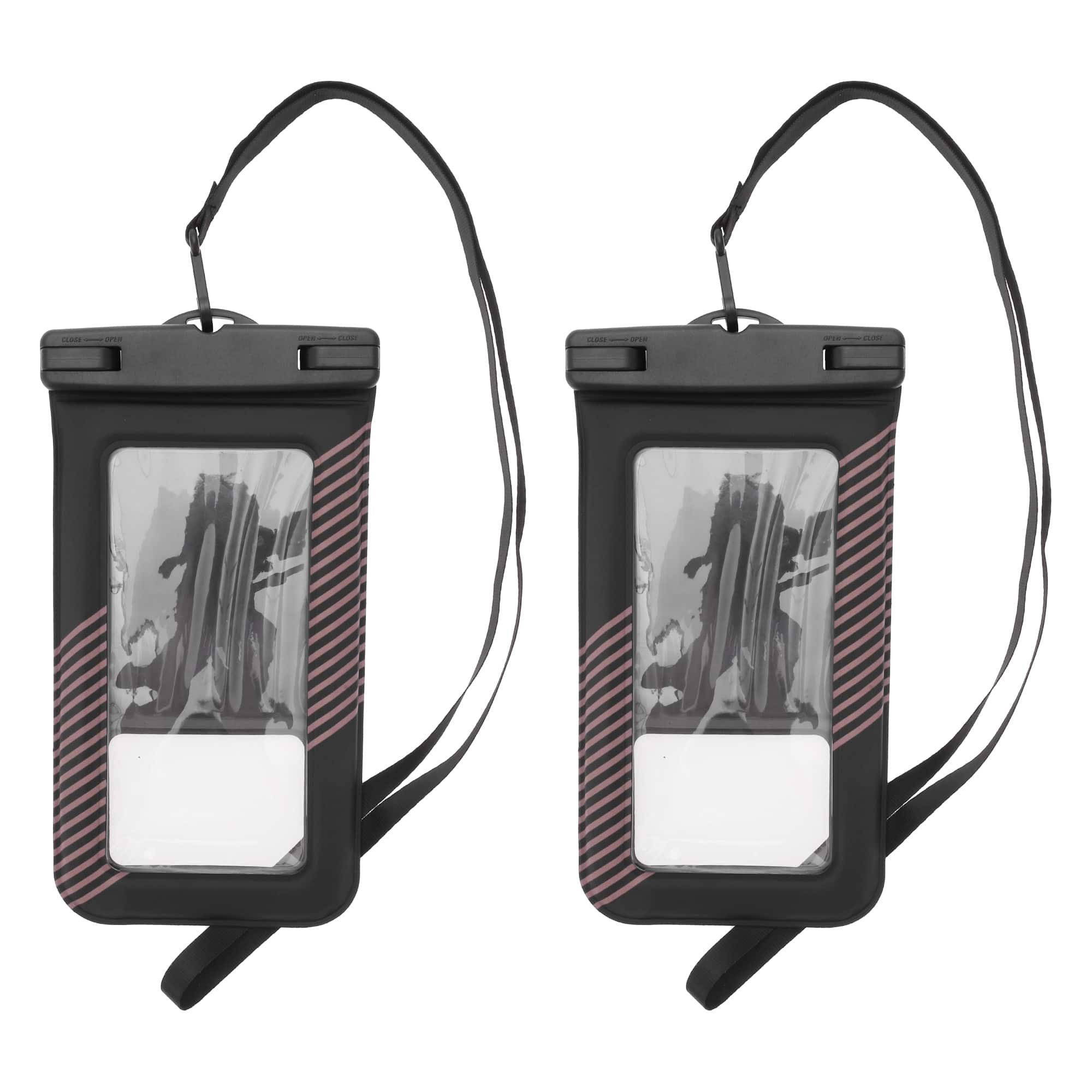 Unique Bargains - 2pcs Half Stripe Mobile Waterproof Bag Universal Waterproof Case Compatible for Phone 4.53"x8.27" - Black Light Pink