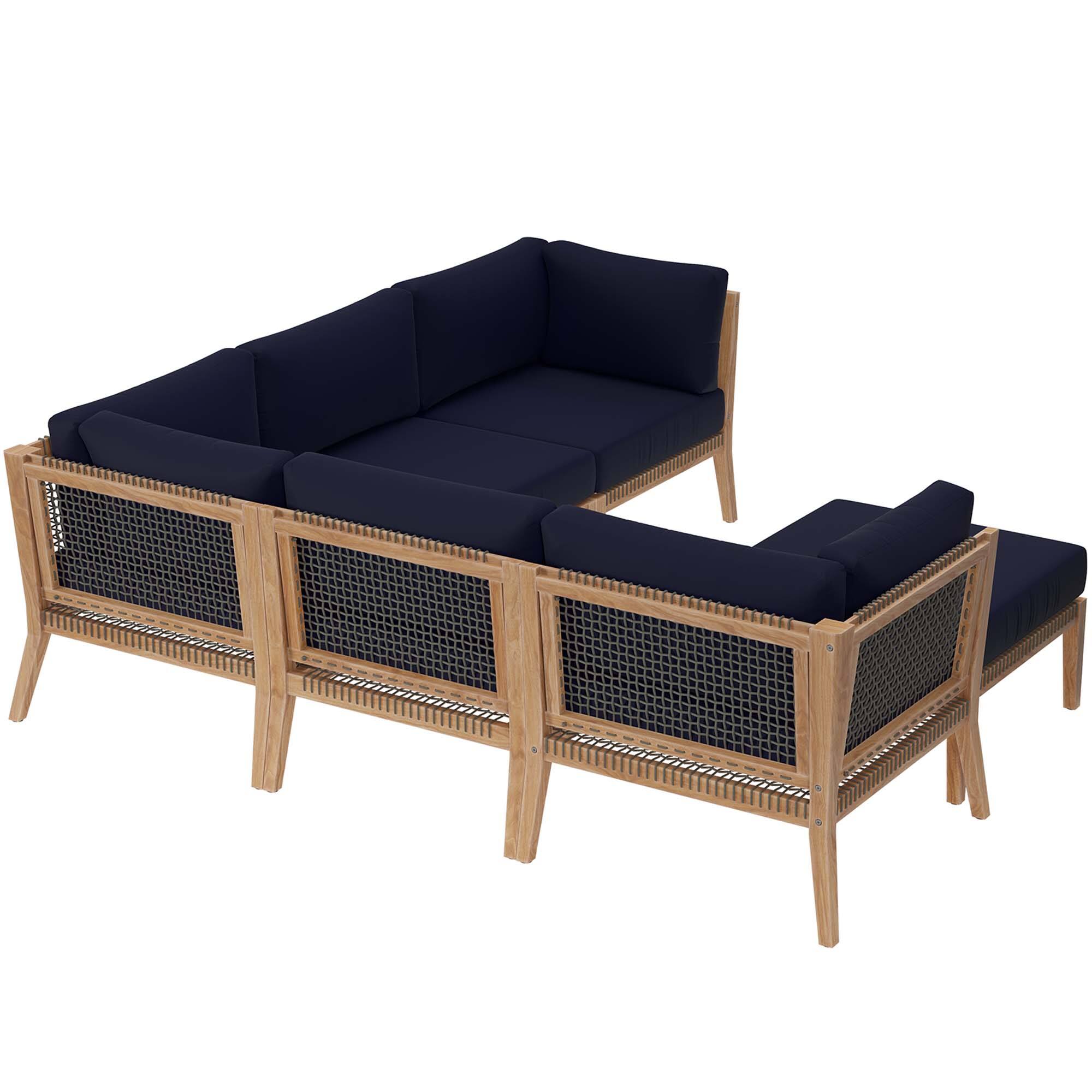 Left. Modway - Clearwater 6-Piece Outdoor Patio Teak Wood Sectional Sofa by Modway - Gray Navy.