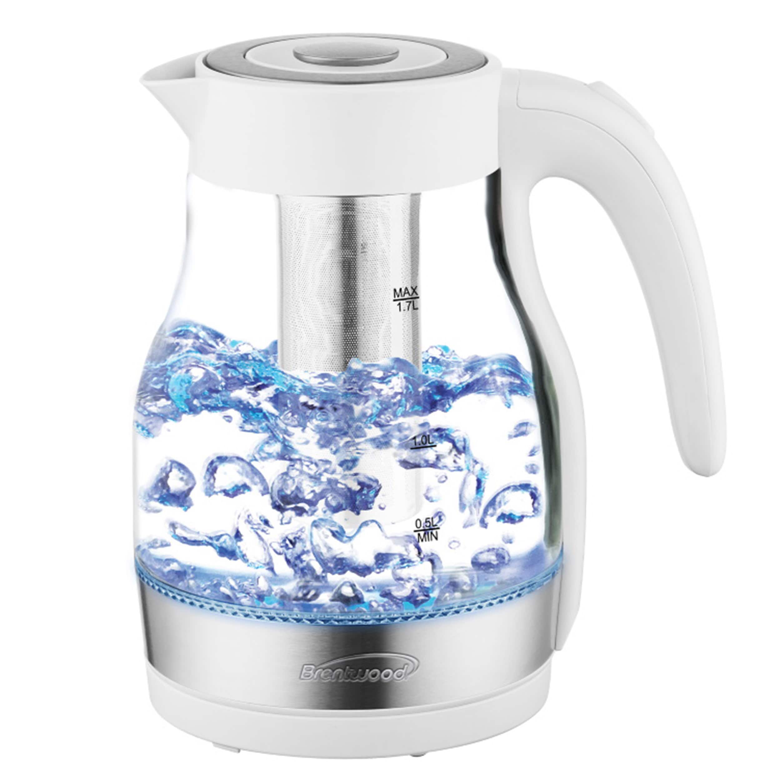Brentwood - Glass 1.7 Liter Electric Kettle with Tea Infuser - White