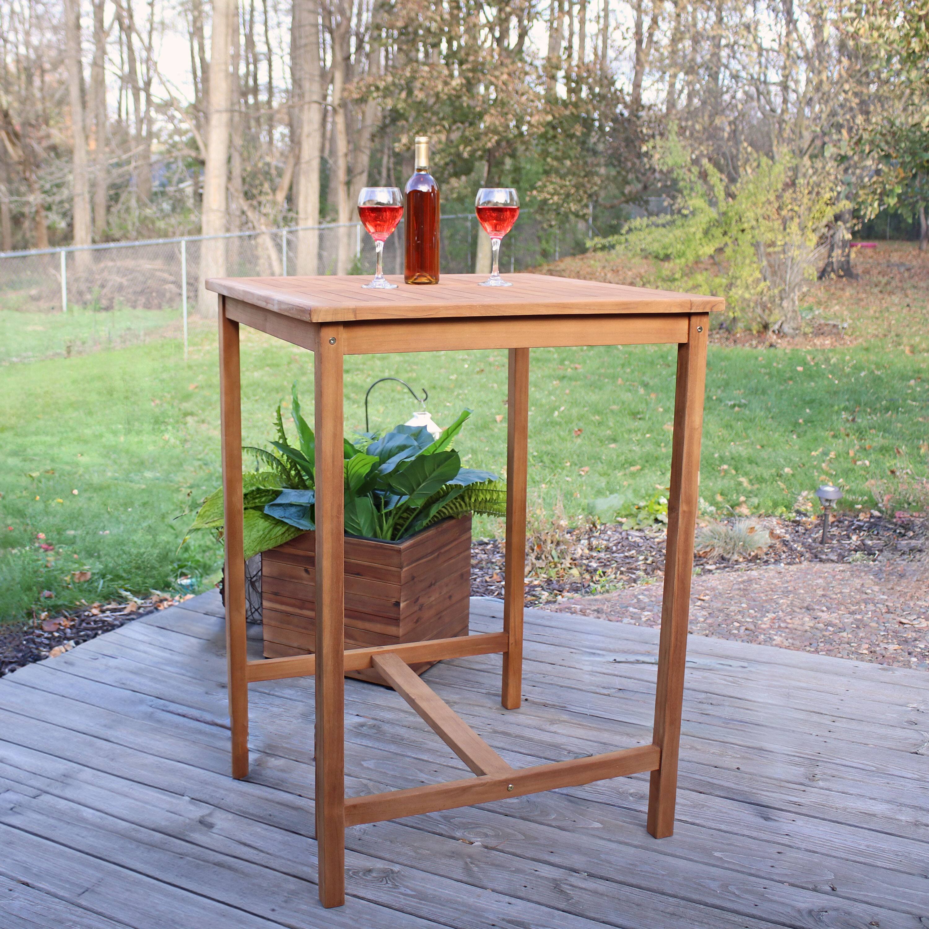 Alt View 3. Sunnydaze - 31" Square Teak Wood Outdoor Bar Table - Brown.