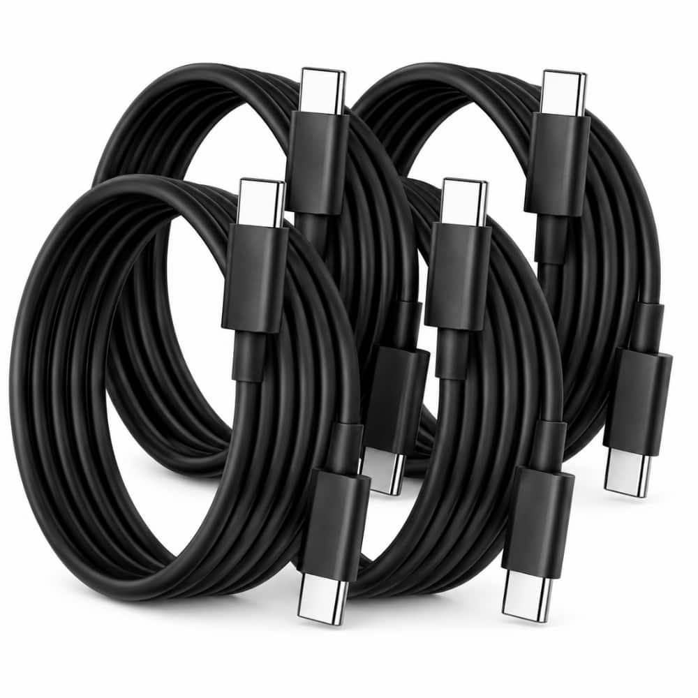 Qixxronics - 4-PACK 6FT USB-C to USB-C Charging Cable for Samsung Galaxy Z Fold 7 6 5 4 3, Z Flip 3 4 5 6 7, S26 S25 S24 S23 S22 - Black