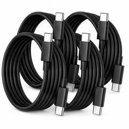 Qixxronics - 4-PACK 6FT USB-C to USB-C Charging Cable for Samsung Galaxy Z Fold 7 6 5 4 3, Z Flip 3 4 5 6 7, S26 S25 S24 S23 S22 - Black