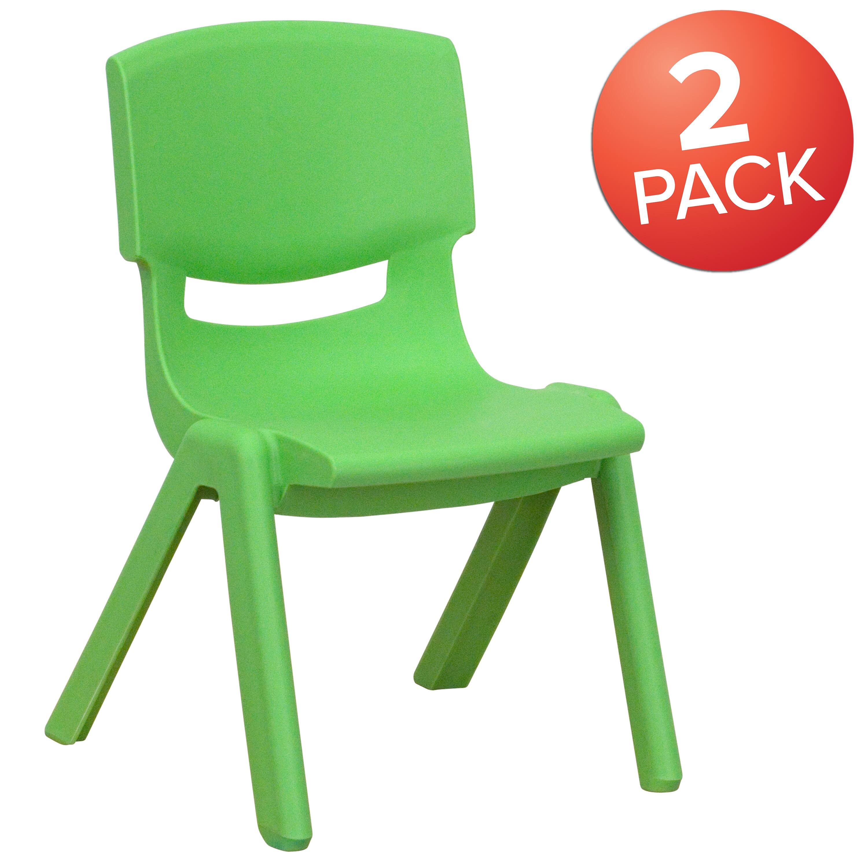 Alt View 1. Emma + Oliver - 2 Pack Plastic Stackable School Chair with 10.5"H Seat, Preschool Chair - Green.