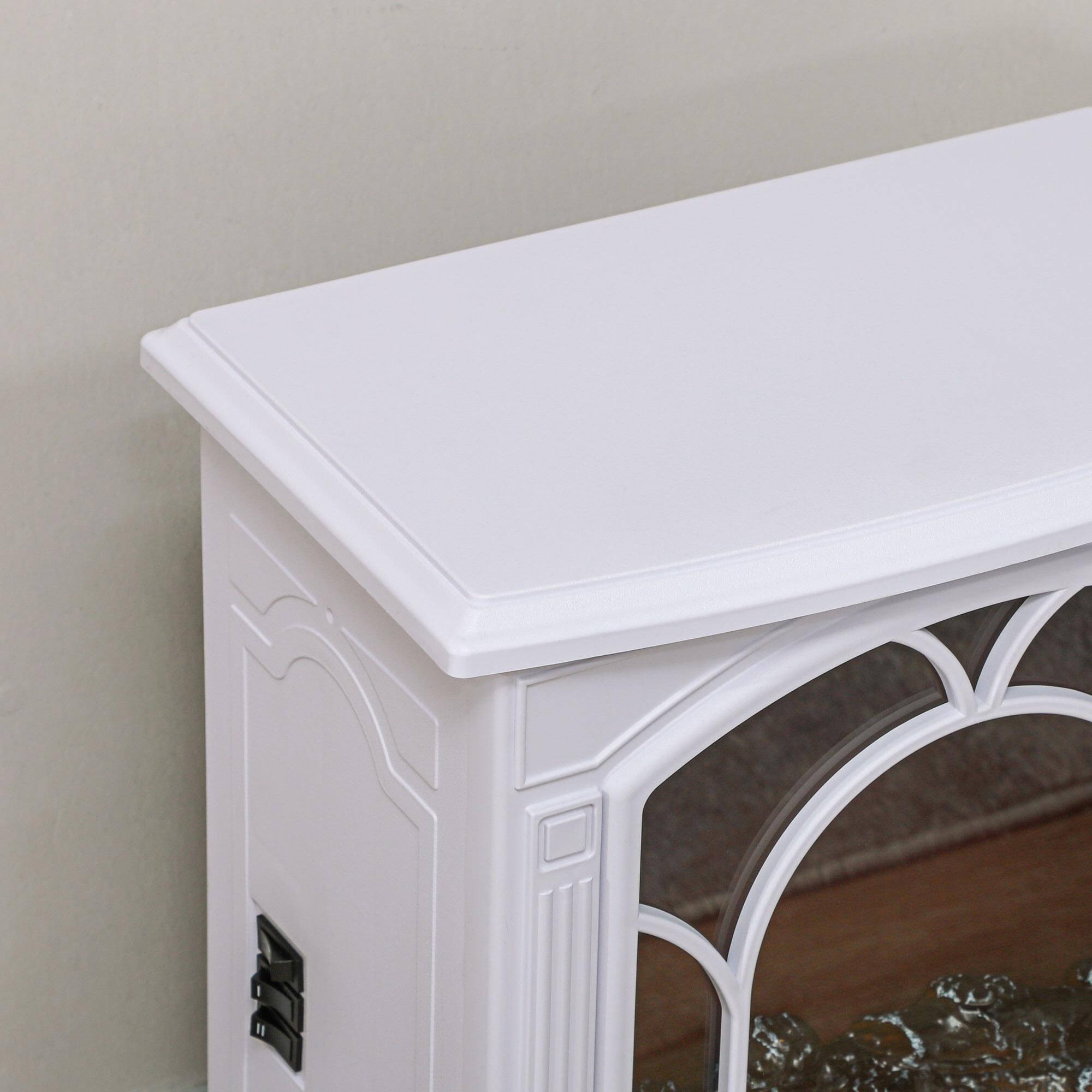 Angle. Resenkos - Electric Fireplace Heater, Freestanding Fireplace Stove，Realistic Flame Effect Overheat， White - White.