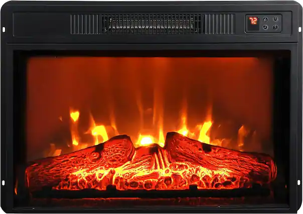 Front. Tiramisubest - 23"3D Infrared Electric Fireplace Insert Heater with IR Remote Control,Glass View,Adjustable Realistic Logs&Flames,1400W - Black.