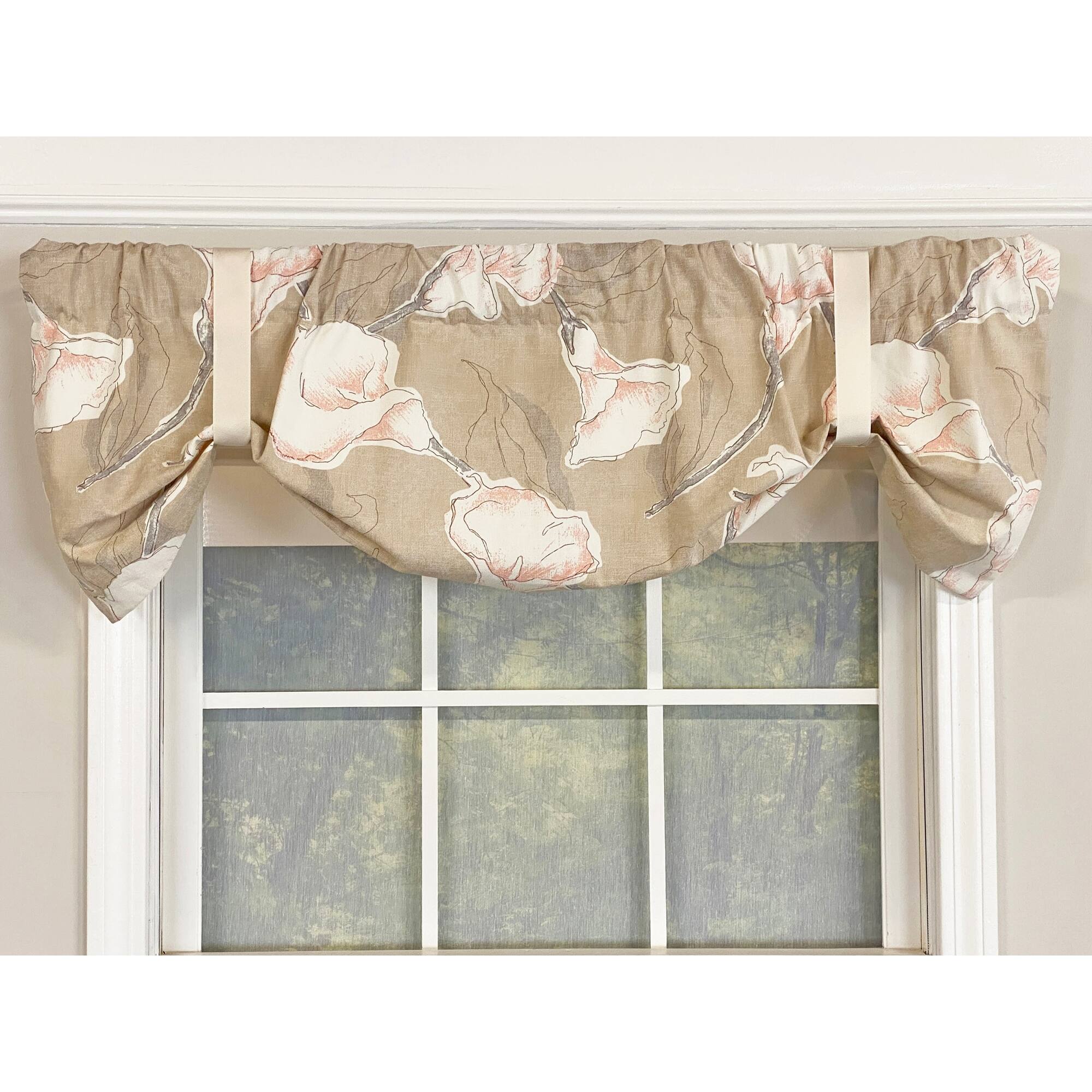 Angle. RLF Home - RLF Home Calla Suspender Valance Driftwood. 3" Rod Pocket, Ribbon Ties. 50" x 16" - Driftwod.