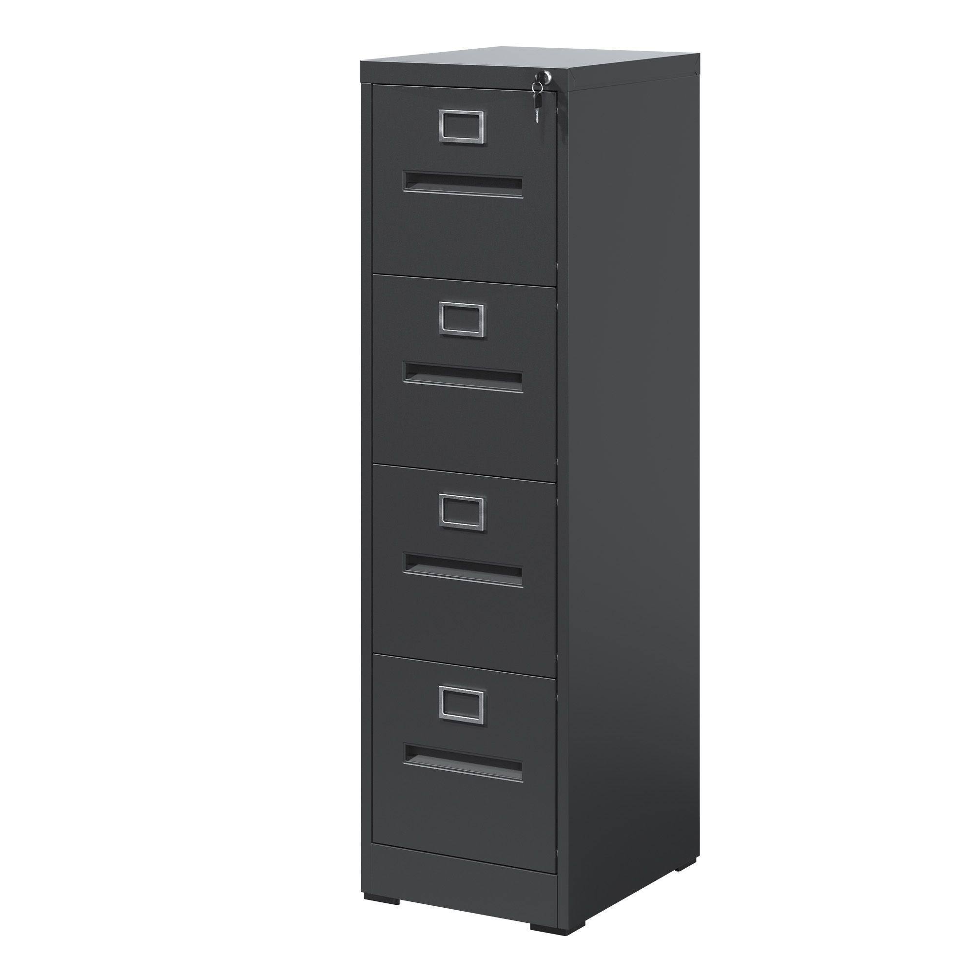 Mirfee - 4-Drawer File Cabinet with Lock, for A4/Legal/Letter Files - Black