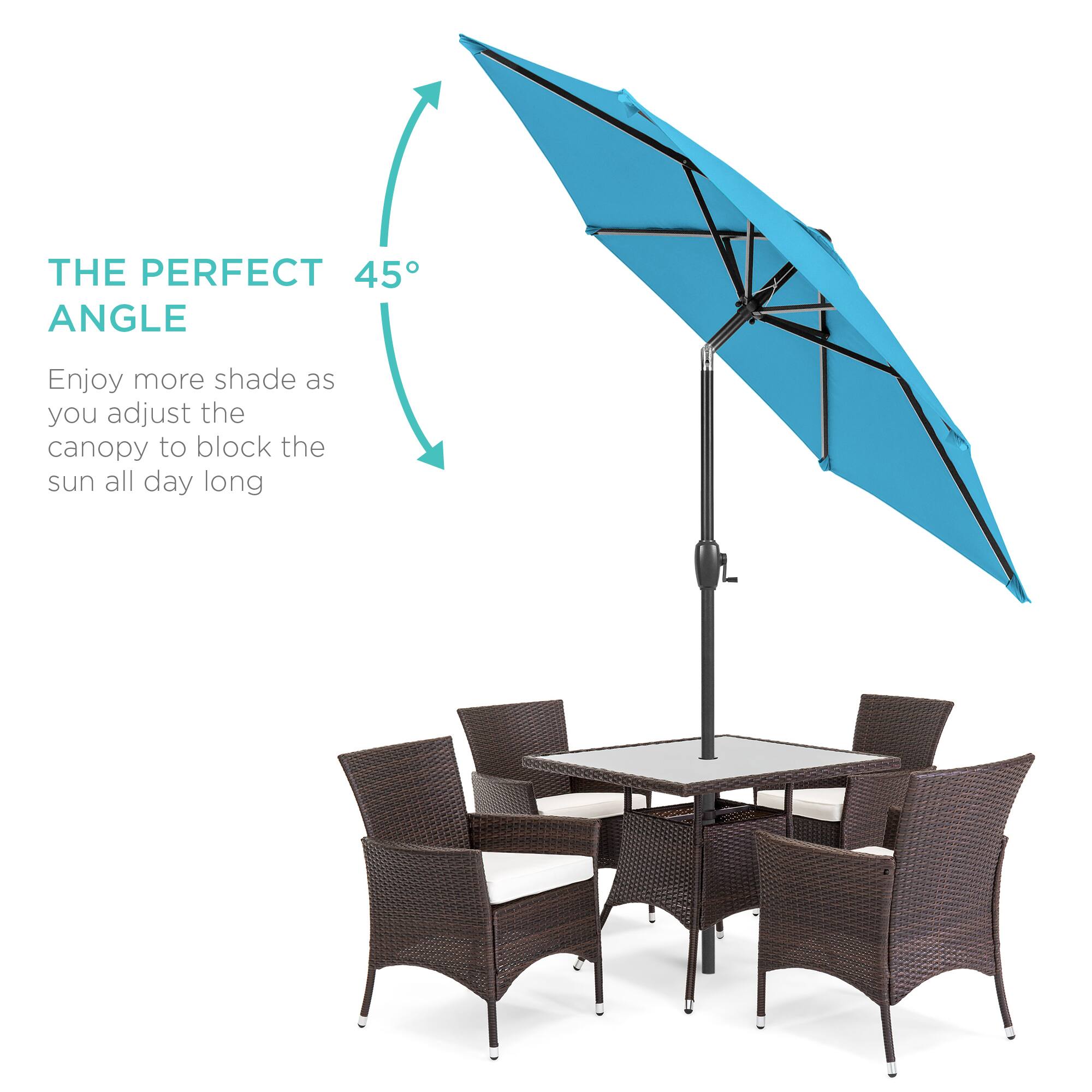 THE PERFECT 45° ANGLE

Enjoy more shade as you adjust the canopy to block the sun all day long