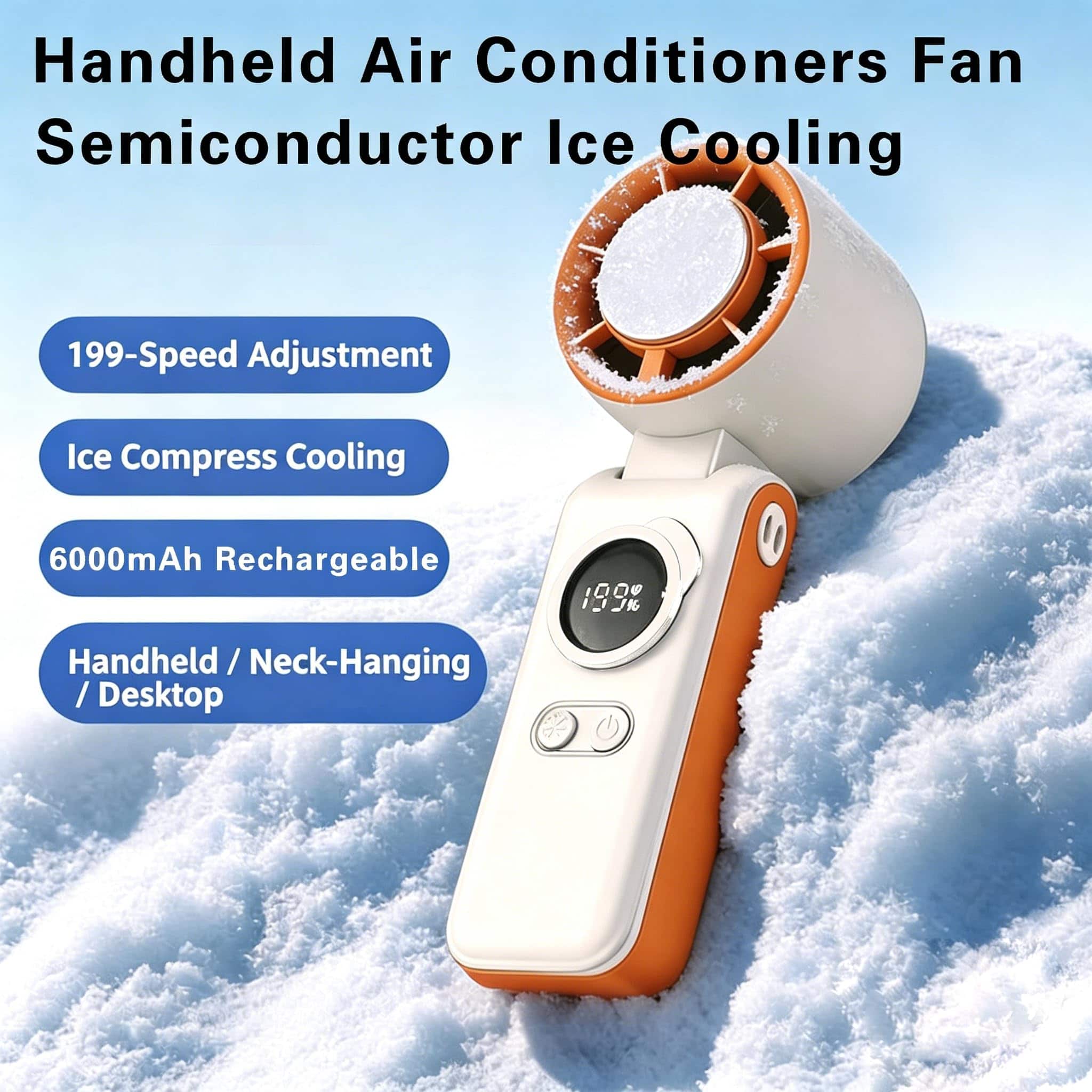 PRIMEPLUS Portable Handheld AC Fan with Ice Cooling, 199 Speed