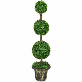 Gymax - 4 Ft Artificial Triple Ball Topiary Tree Greenery Plant Home Office Decor - Green