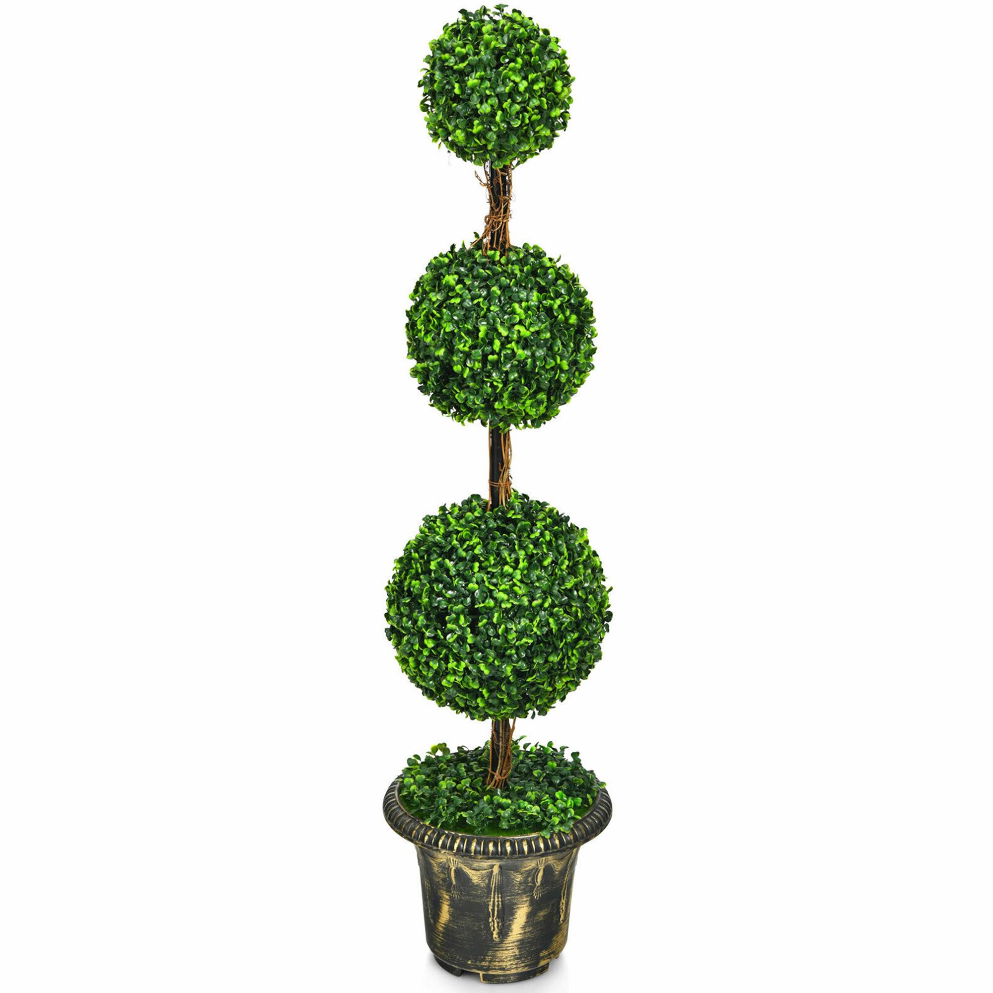 Front. Gymax - Gymax 4 Ft Artificial Triple Ball Topiary Tree Greenery Plant Home Office Decor - Green.