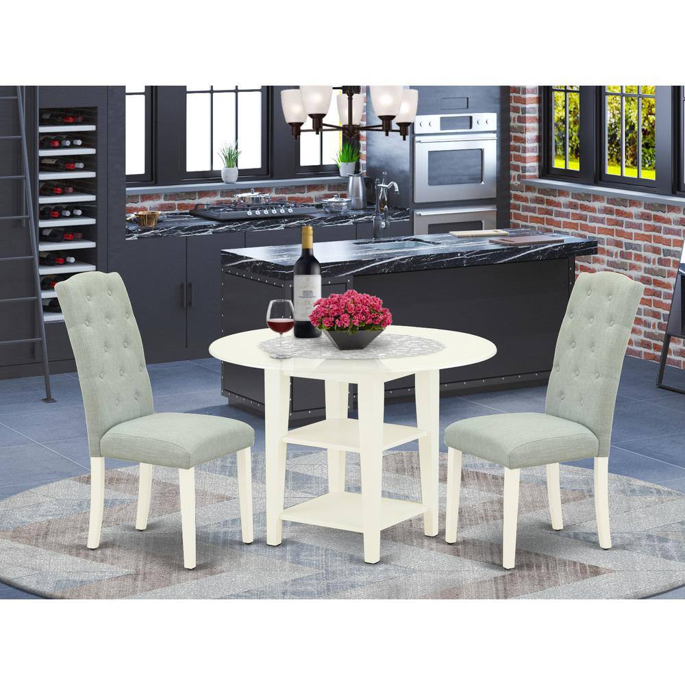 Left. East West Furniture - Dining Room Set Linen White - Brown.