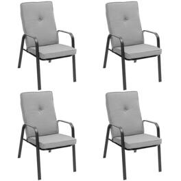 Gymax - Set of 4 Patio Dining Chairs High-Back Cushions Space Saving - Gray